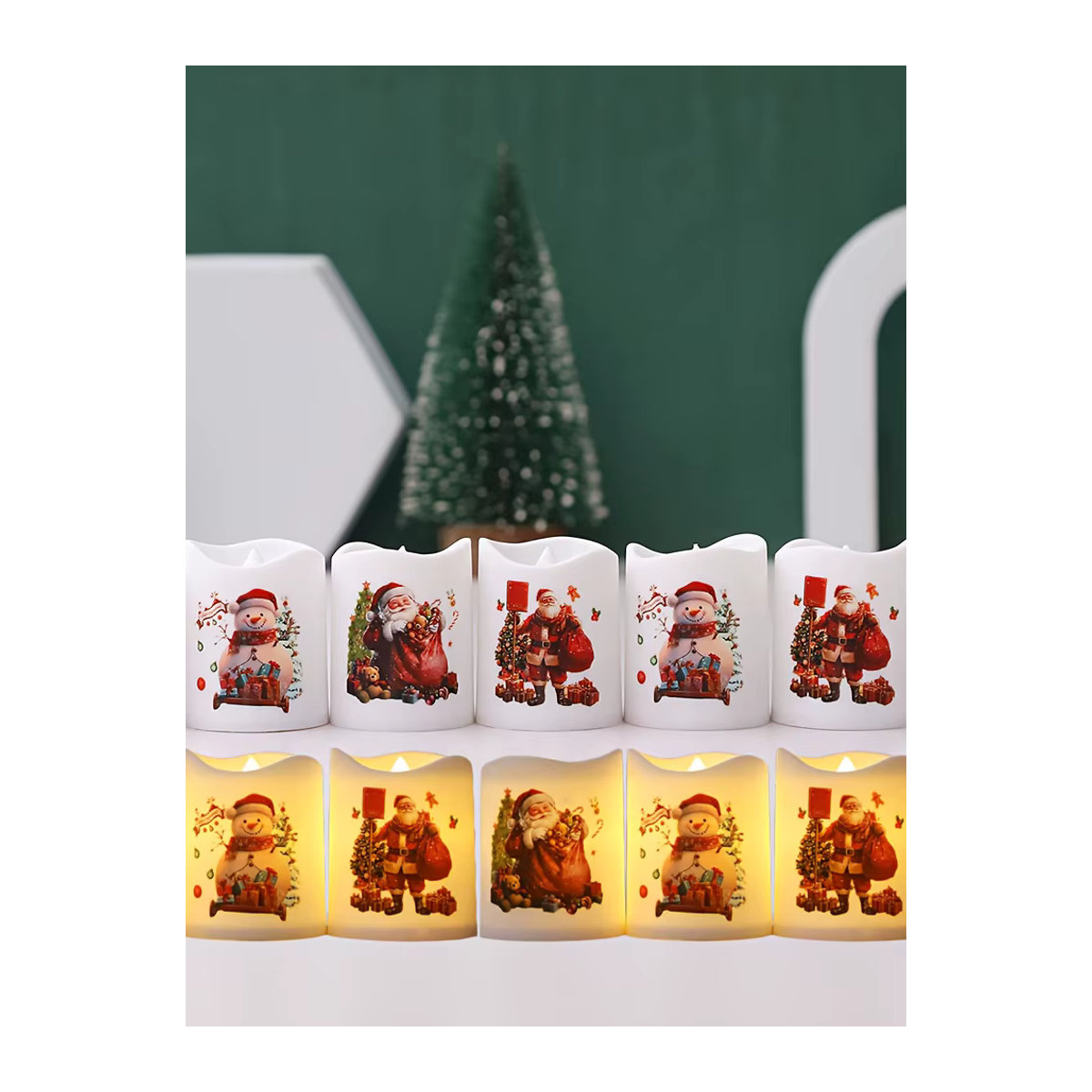 KDULIT Batteriebetriebene LED-Votivkerzen in Weiß mit Flackereffekt und Weihnachtsdesign, 12er Set - Bild 7