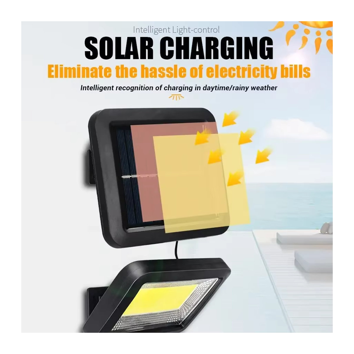KDULIT COB Solarleuchte für den Außenbereich mit Bewegungssensor und 3 Beleuchtungsmodi, IP65 wasserdicht, Schwarz, Modernes LED Design - Bild 3