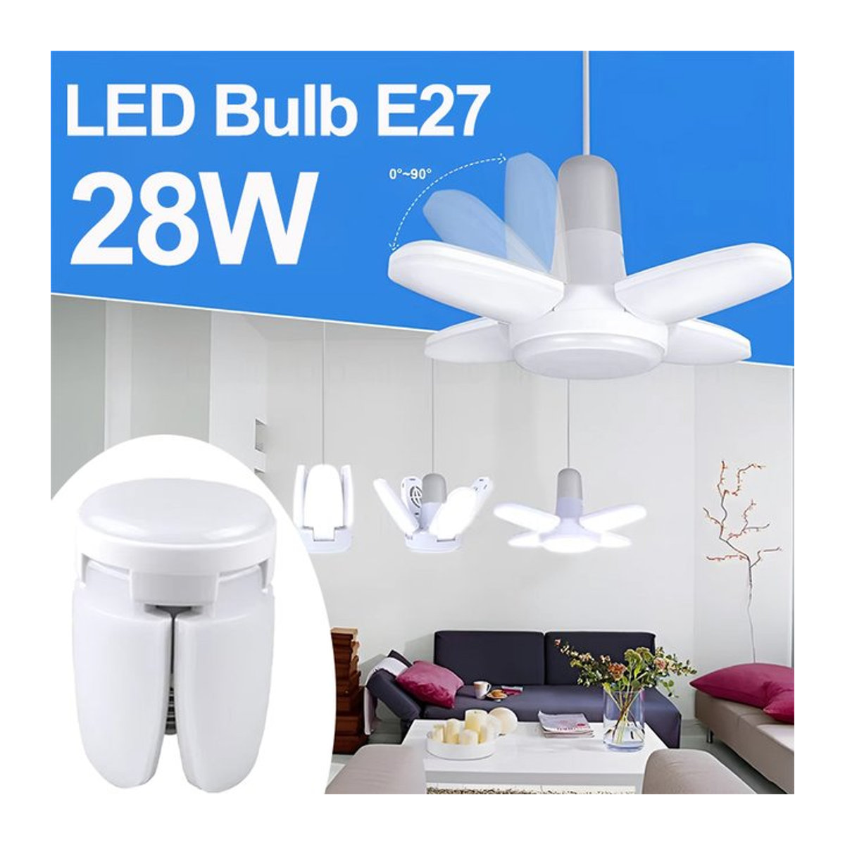 KDULIT E27 LED-Glühbirne mit faltbarem fächerförmigem Design für Deckenleuchten und Garagenbeleuchtung, Modern, 85–265 V AC - Bild 1
