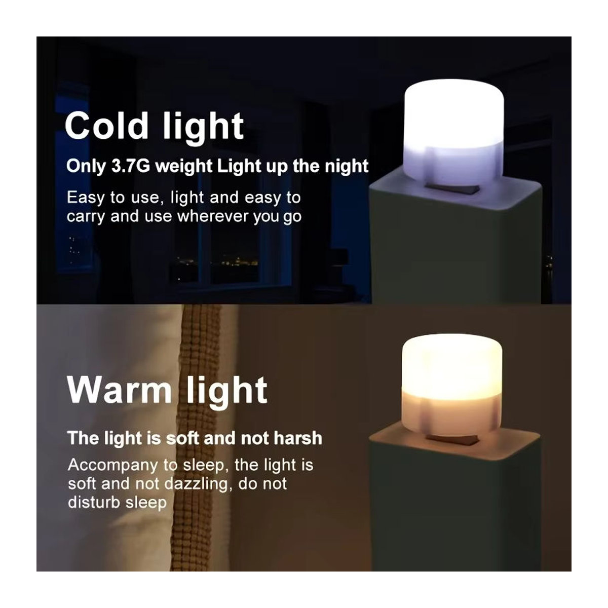 KDULIT LED-Nachtlicht minimalistisch mit USB/EU-Stecker, dimmbares Leselicht in Warmweiß und Kaltweiß für Schlafzimmer, Auto und Camping - Bild 2