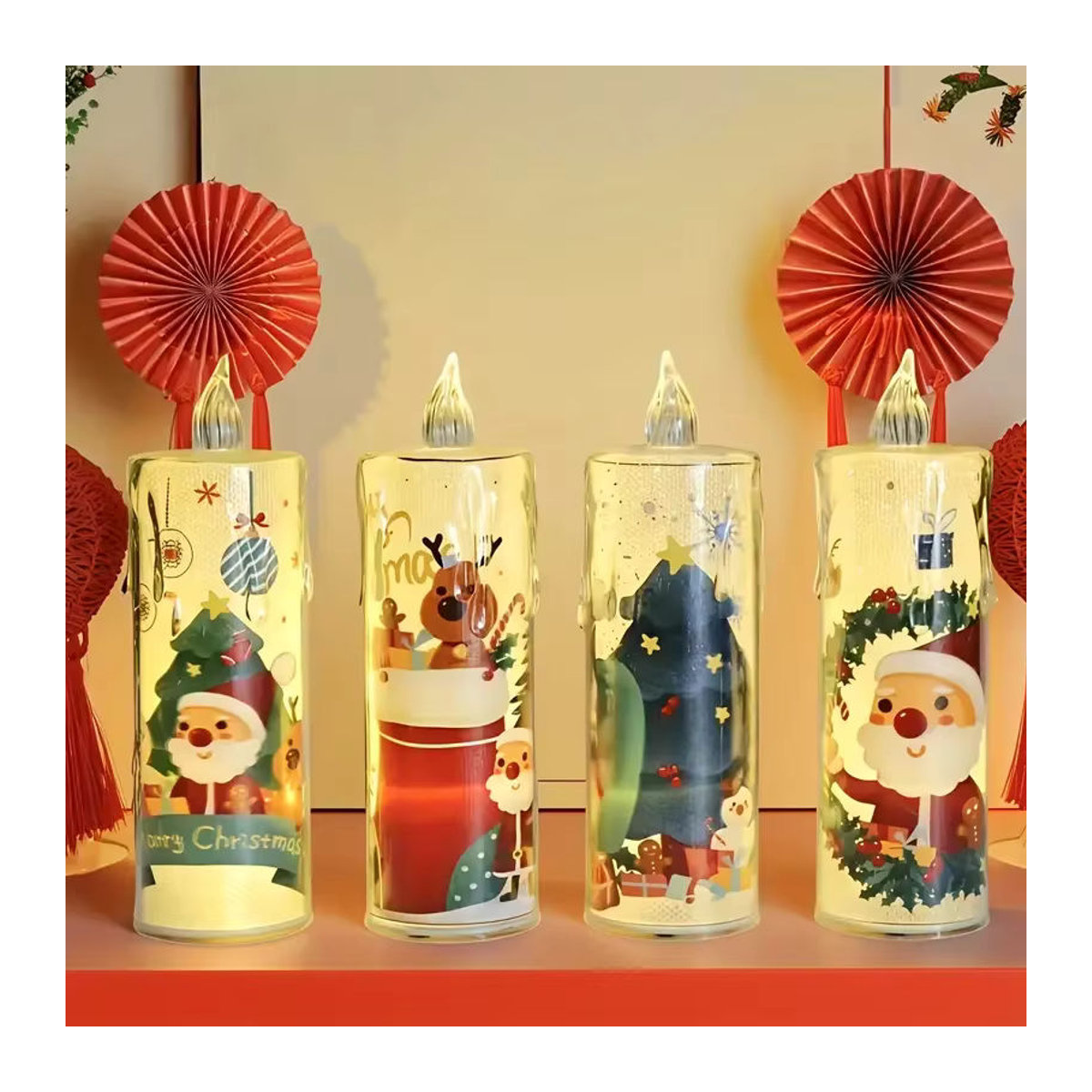 KDULIT LED Weihnachtsdekoration Set mit 4 Figurenkerzen in Santa Claus und Schneemann Design, mehrfarbig, elektrisch mit Flackereffekt - Bild 2