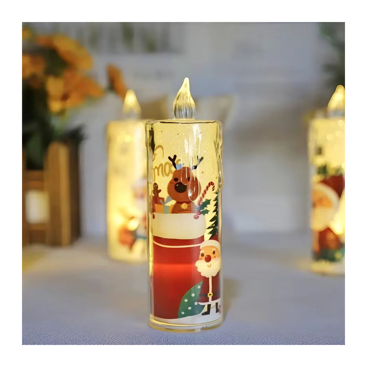 KDULIT LED Weihnachtsdekoration Set mit 4 Figurenkerzen in Santa Claus und Schneemann Design, mehrfarbig, elektrisch mit Flackereffekt - Bild 3