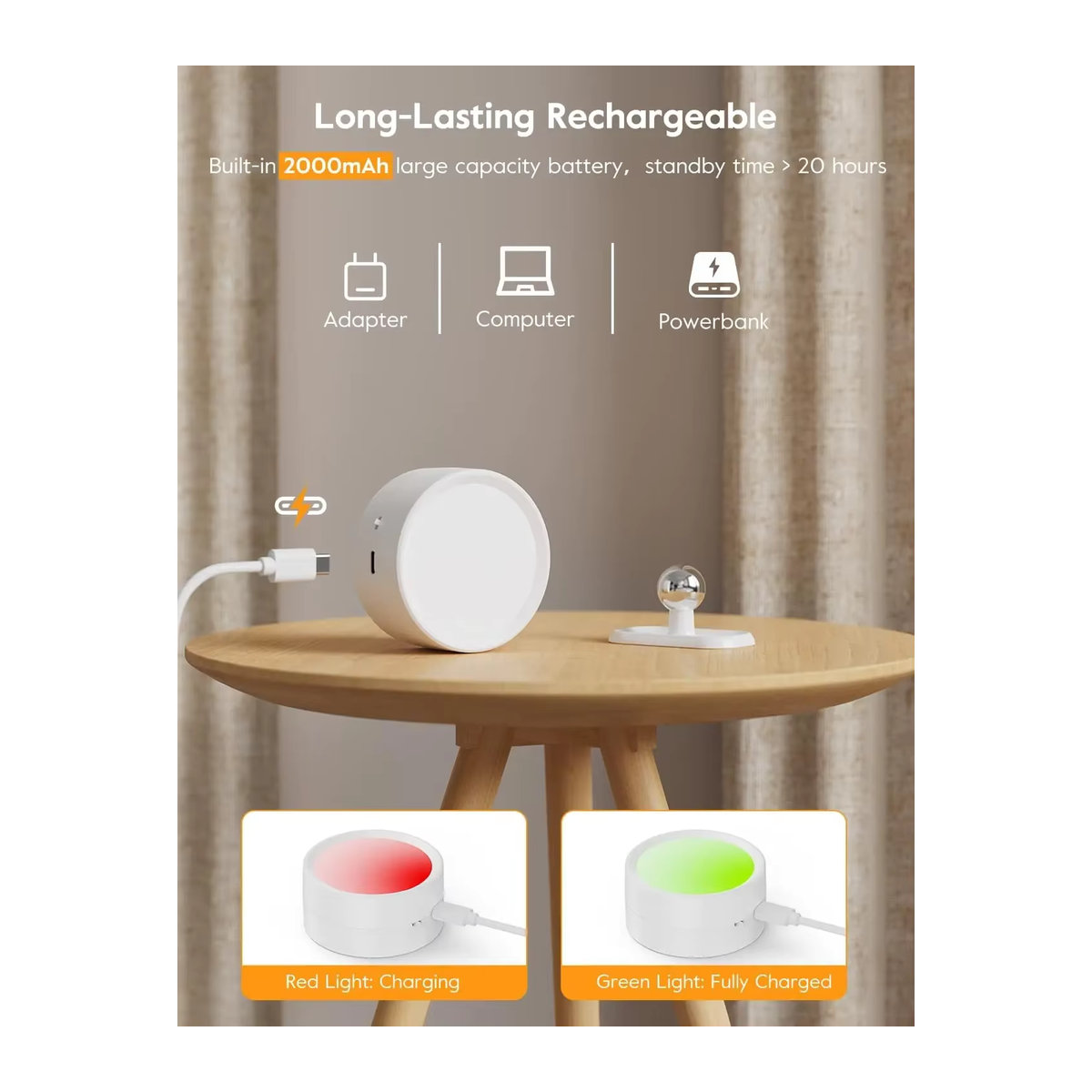 KDULIT Magnetische LED-Wandleuchte in Weiß, wiederaufladbar und dimmbar mit Fernbedienung und 360 Grad Drehbarkeit - Bild 6