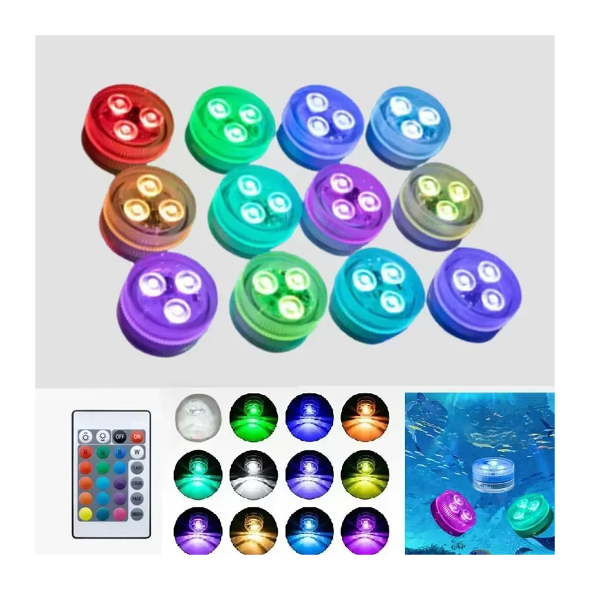 KDULIT RGB LED Unterwasserlicht mit Fernbedienung, buntes 3-LED Nachtlicht für Aquarium, Schwimmbad und Partys - Bild 7