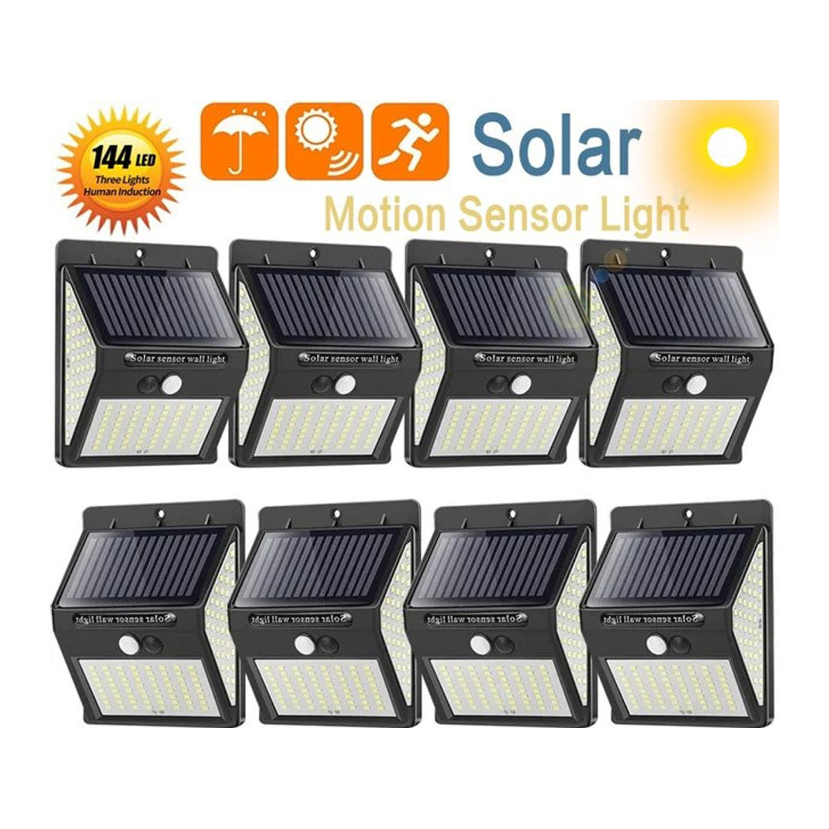 KDULIT Solar Wandleuchte mit 144 LED, PIR Bewegungssensor und wasserdichtem Design, Schwarz, Modern - Bild 1