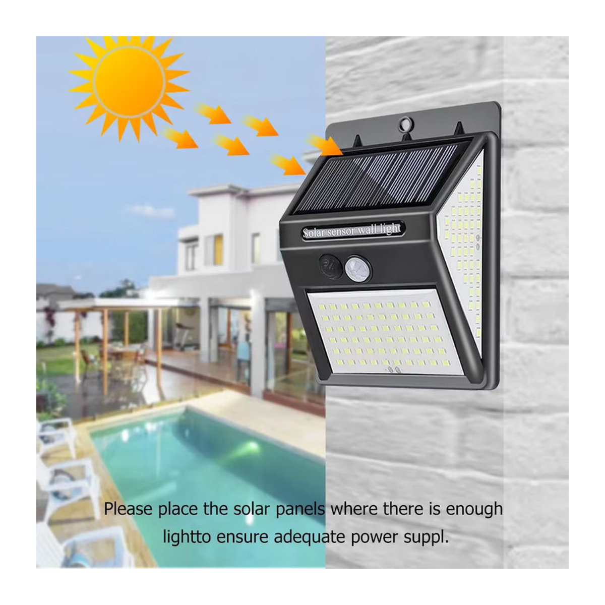KDULIT Solar Wandleuchte mit 144 LED, PIR Bewegungssensor und wasserdichtem Design, Schwarz, Modern - Bild 4