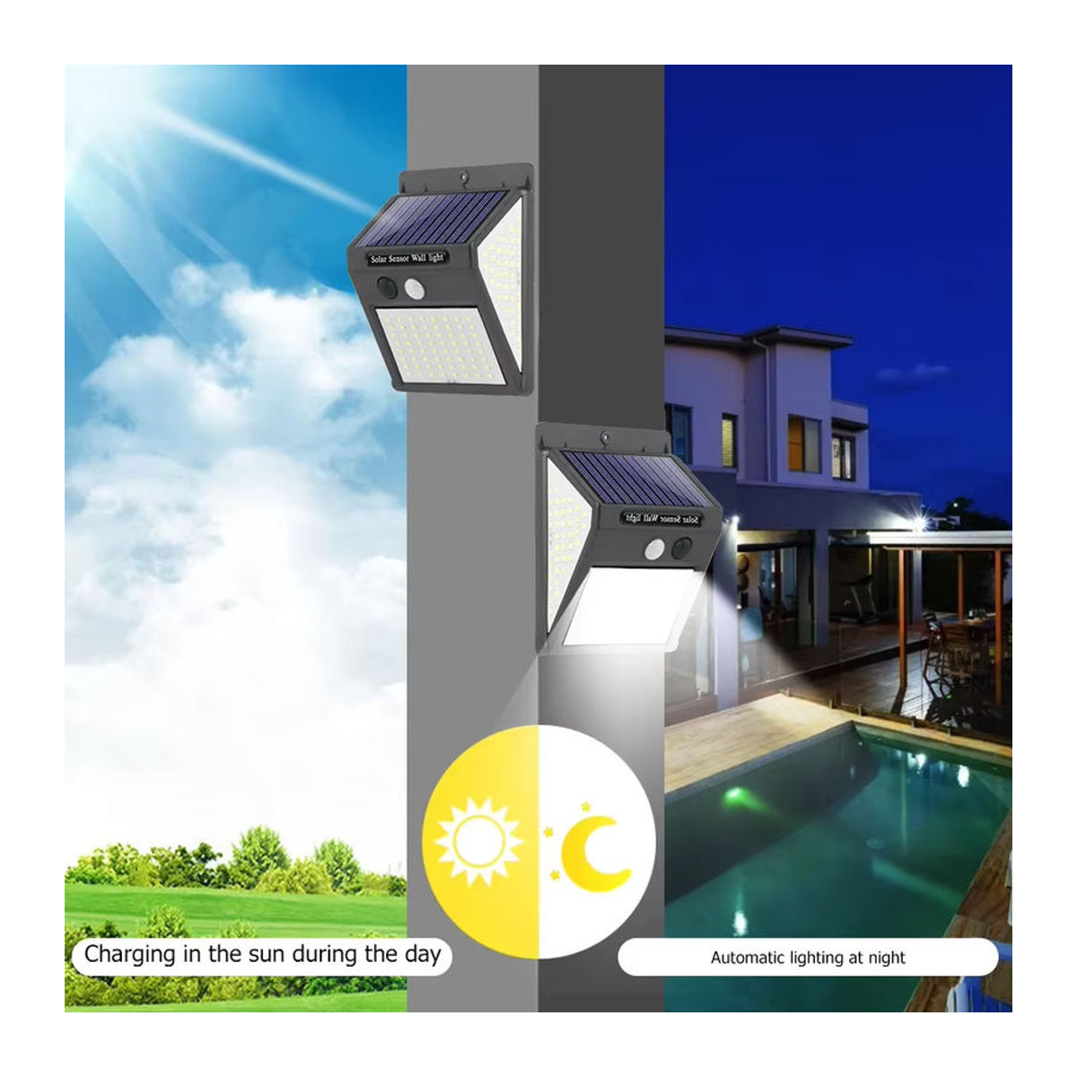 KDULIT Solar Wandleuchte mit 144 LED, PIR Bewegungssensor und wasserdichtem Design, Schwarz, Modern - Bild 5