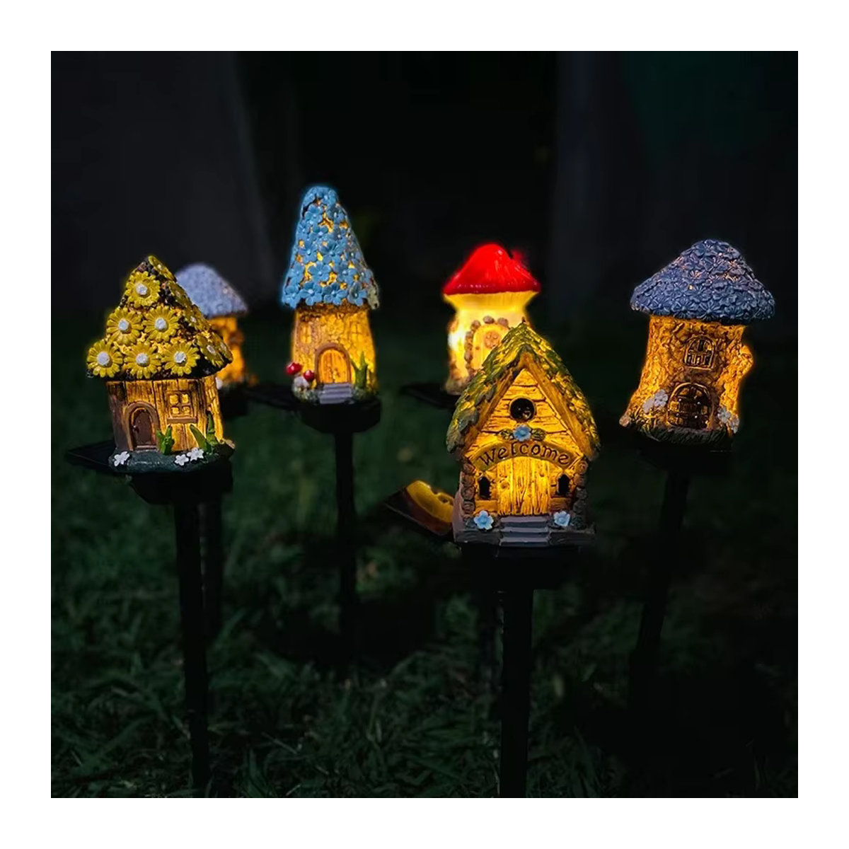 KDULIT Solarbetriebene Feenhaus-Rasenlampe aus Kunstharz in Bunt mit LED für die Gartendekoration - Bild 2