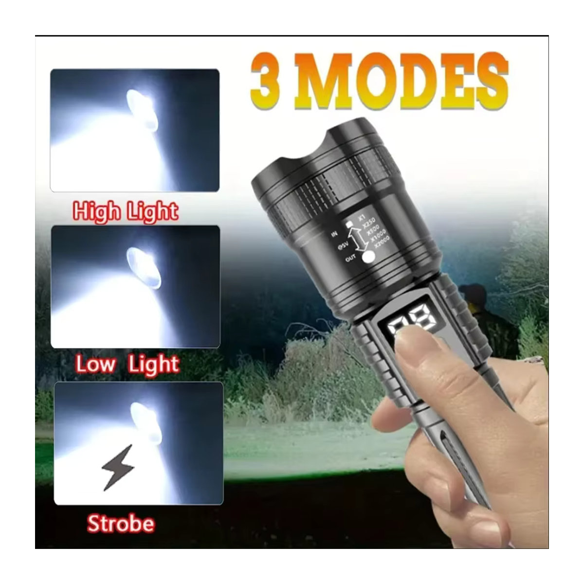 KDULIT Taktische LED Taschenlampe mit 10000LM High Power, wiederaufladbar und mit Zoom für Outdoor, Camping und Notfälle - Bild 2