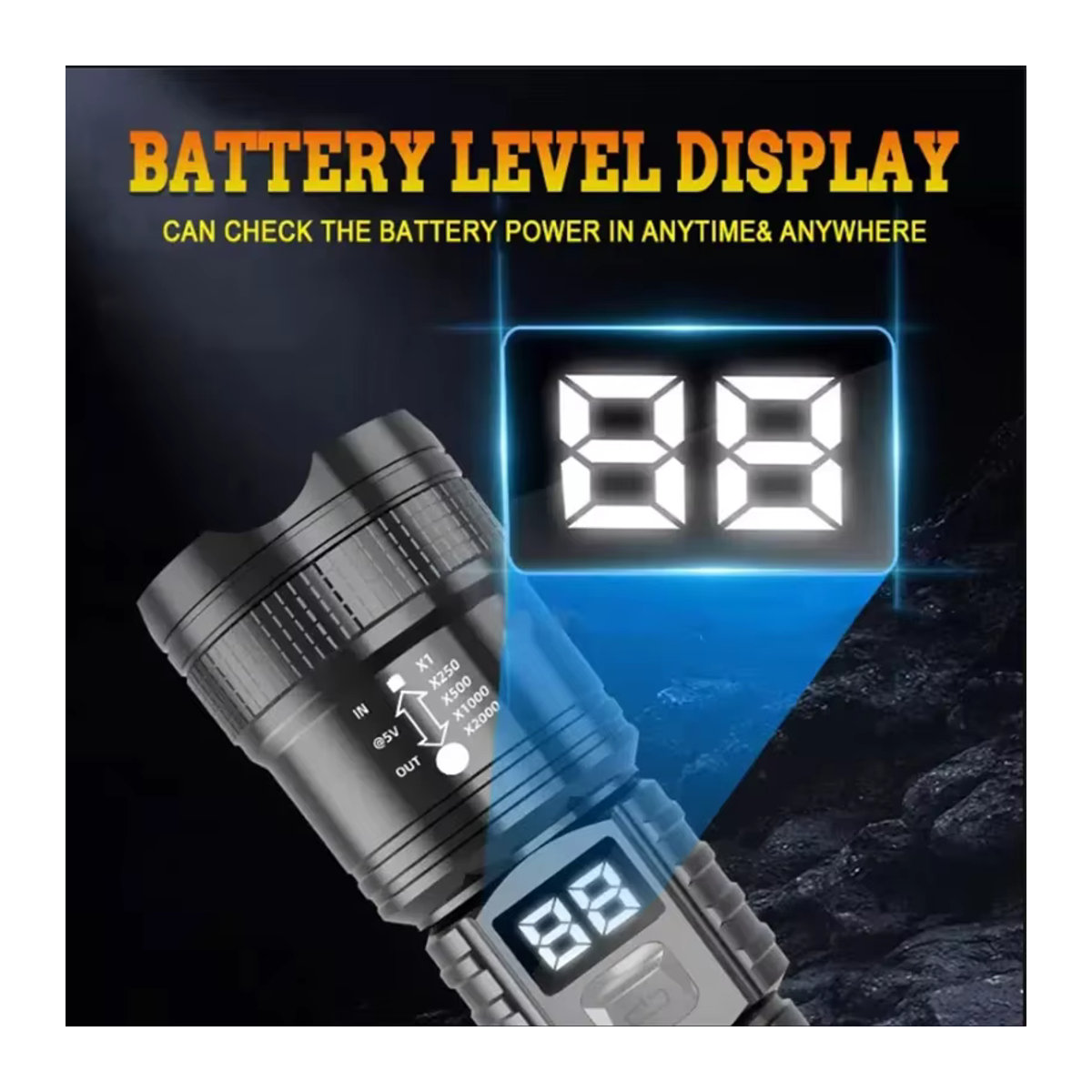 KDULIT Taktische LED Taschenlampe mit 10000LM High Power, wiederaufladbar und mit Zoom für Outdoor, Camping und Notfälle - Bild 4