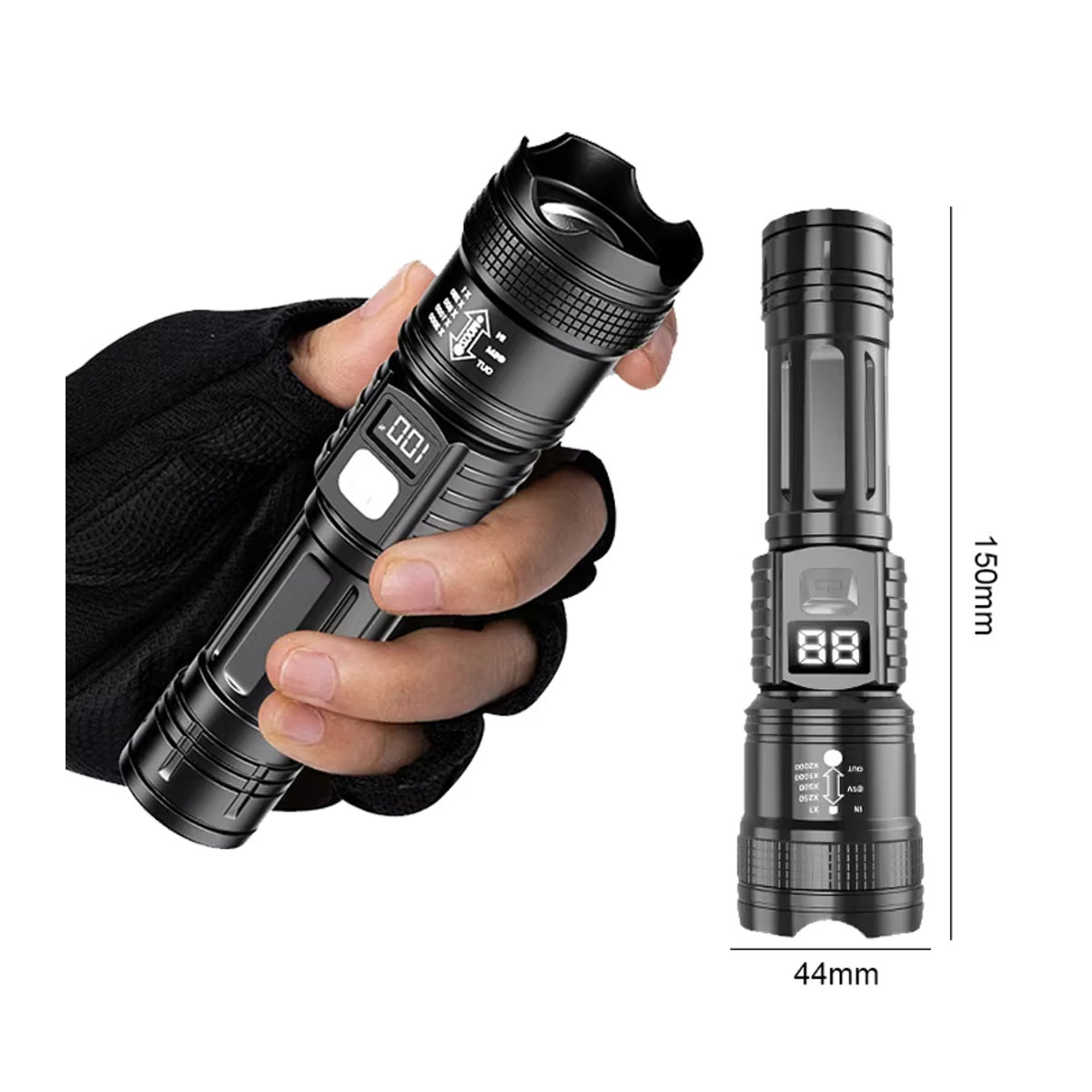 KDULIT Taktische LED Taschenlampe mit 10000LM High Power, wiederaufladbar und mit Zoom für Outdoor, Camping und Notfälle - Bild 6