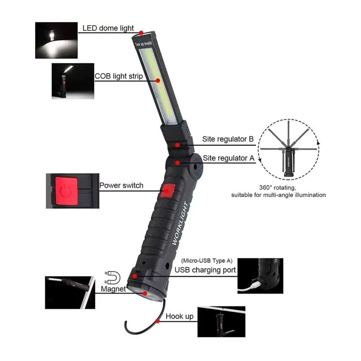 KDULIT Tragbare LED-Taschenlampe mit Magnethaken, Wiederaufladbare Typ-C Arbeitsleuchte für Outdoor, Camping und Reparaturen - Bild 2