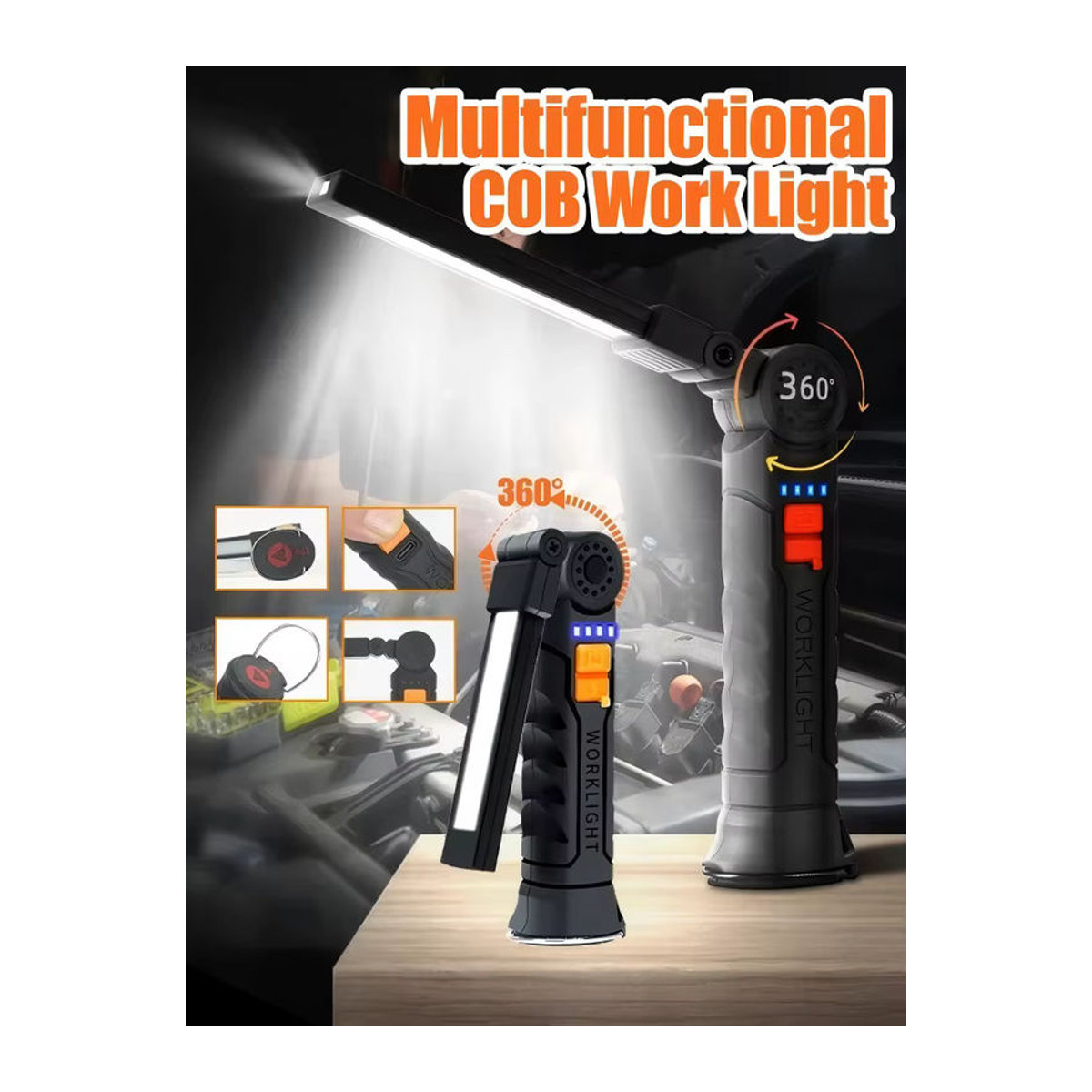 KDULIT Tragbare LED-Taschenlampe mit Magnethaken, Wiederaufladbare Typ-C Arbeitsleuchte für Outdoor, Camping und Reparaturen - Bild 6