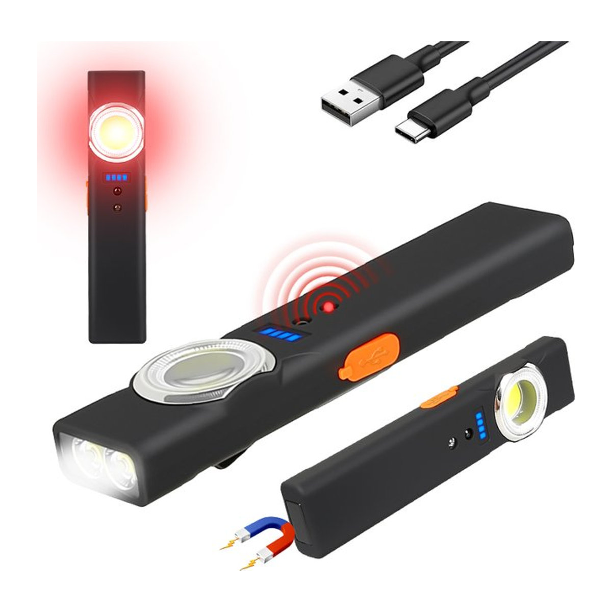 KDULIT Tragbare Sensor-LED-Taschenlampe mit Magnet und Typ C, wiederaufladbare Arbeitsleuchte mit Clip, wasserdichte Outdoor-Taschenlampe für Camping und Wandern - Bild 1