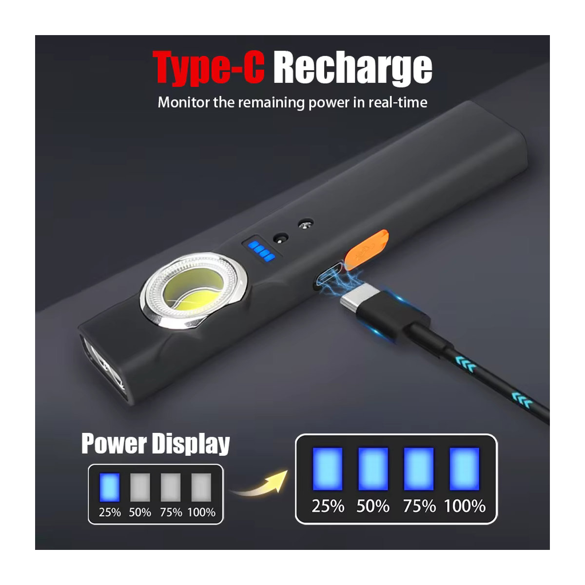 KDULIT Tragbare Sensor-LED-Taschenlampe mit Magnet und Typ C, wiederaufladbare Arbeitsleuchte mit Clip, wasserdichte Outdoor-Taschenlampe für Camping und Wandern - Bild 2