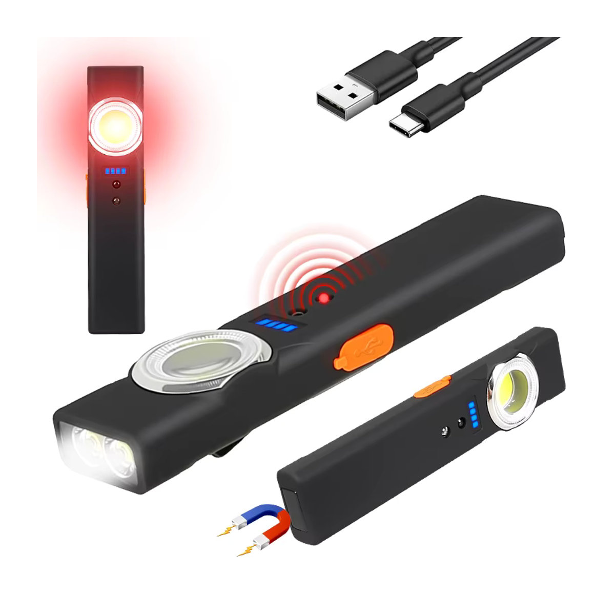KDULIT Tragbare Sensor-LED-Taschenlampe mit Magnet und Typ C, wiederaufladbare Arbeitsleuchte mit Clip, wasserdichte Outdoor-Taschenlampe für Camping und Wandern - Bild 4