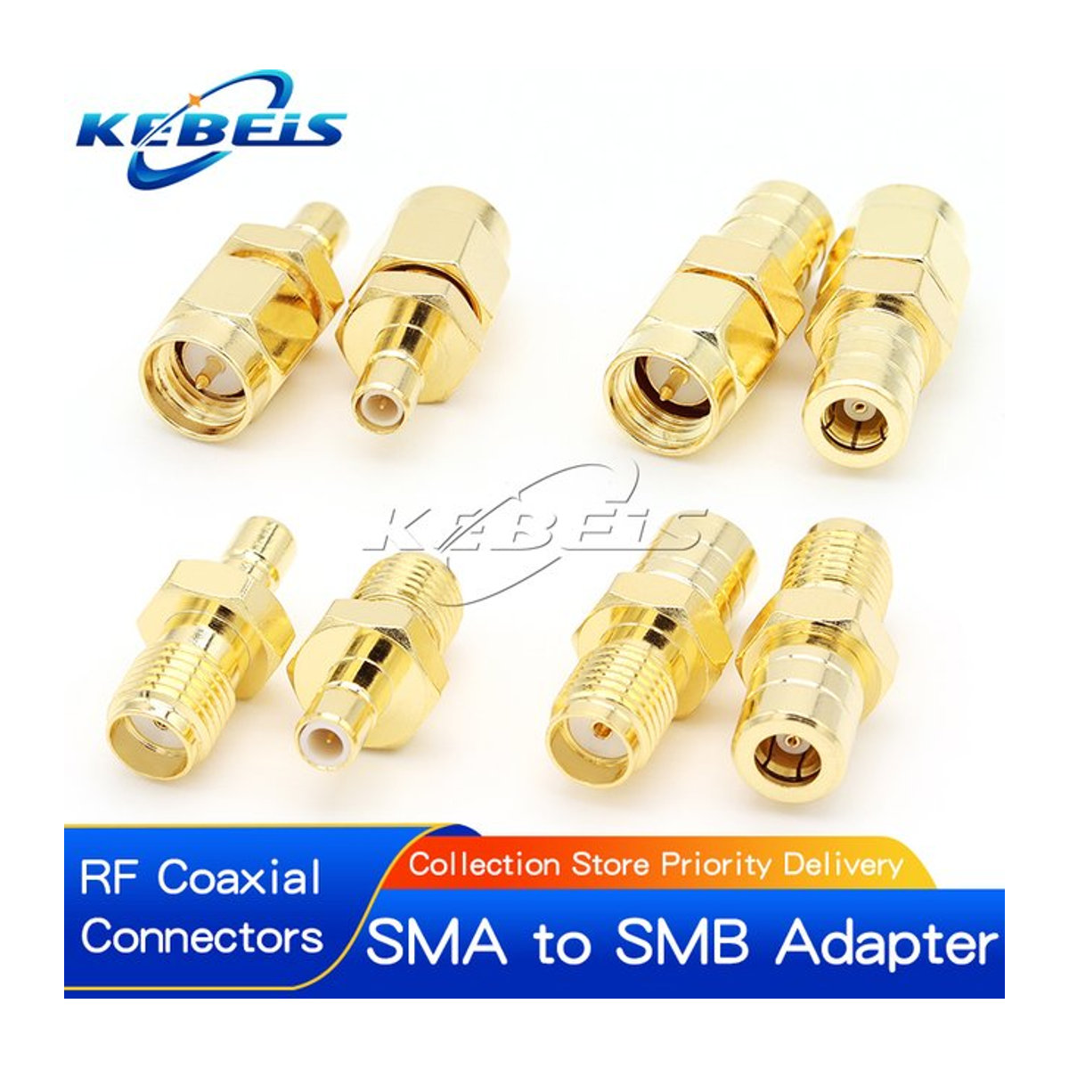 KEBEIS SMA zu SMB Antennenadapter-Set, RF Koaxial-Steckverbinder aus Messing, Gelb - Bild 1