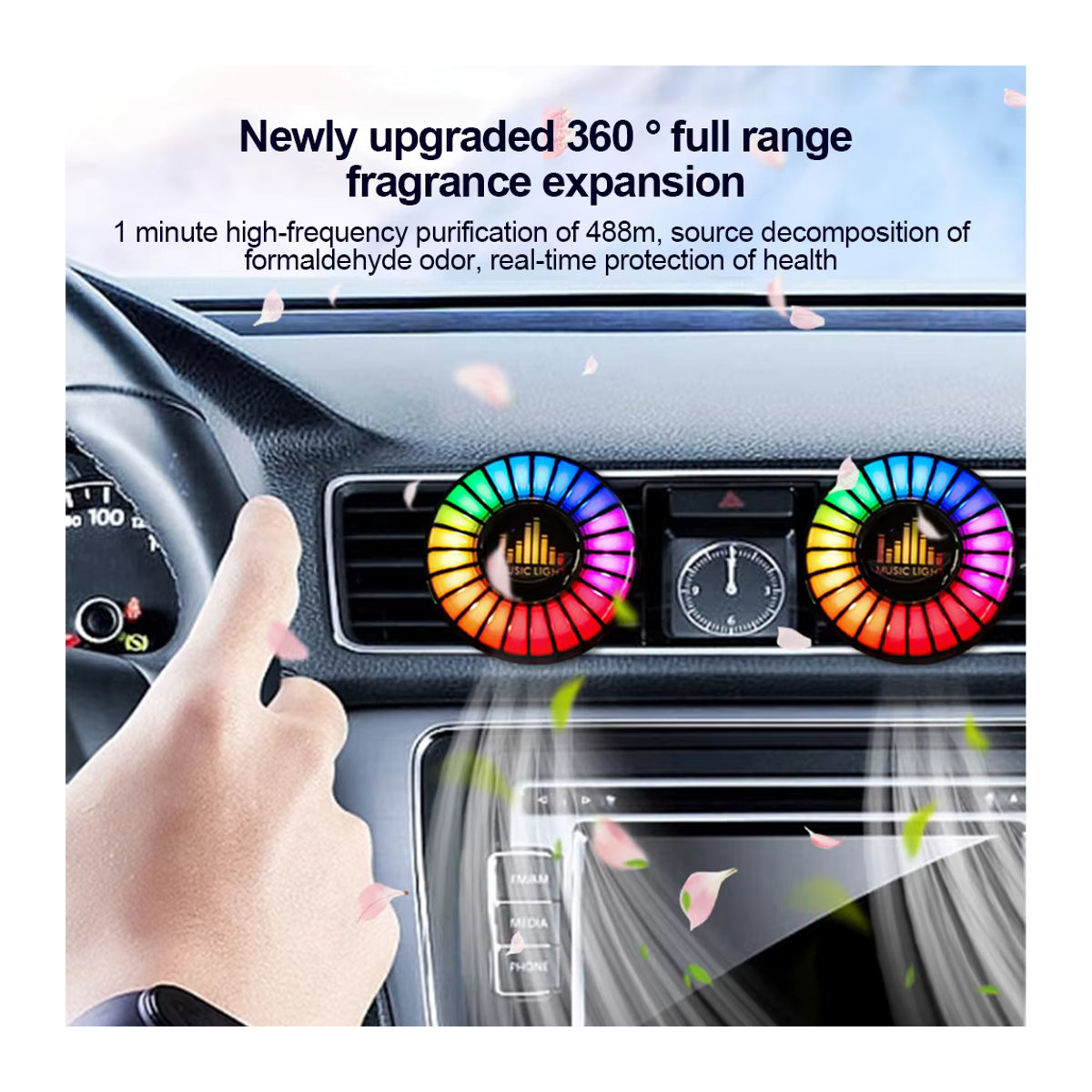 KEBETEME Auto Lufterfrischer mit RGB Musik Rhythmus Lampe und Aromatherapie für die Lüftung, mehrfarbig - Bild 2