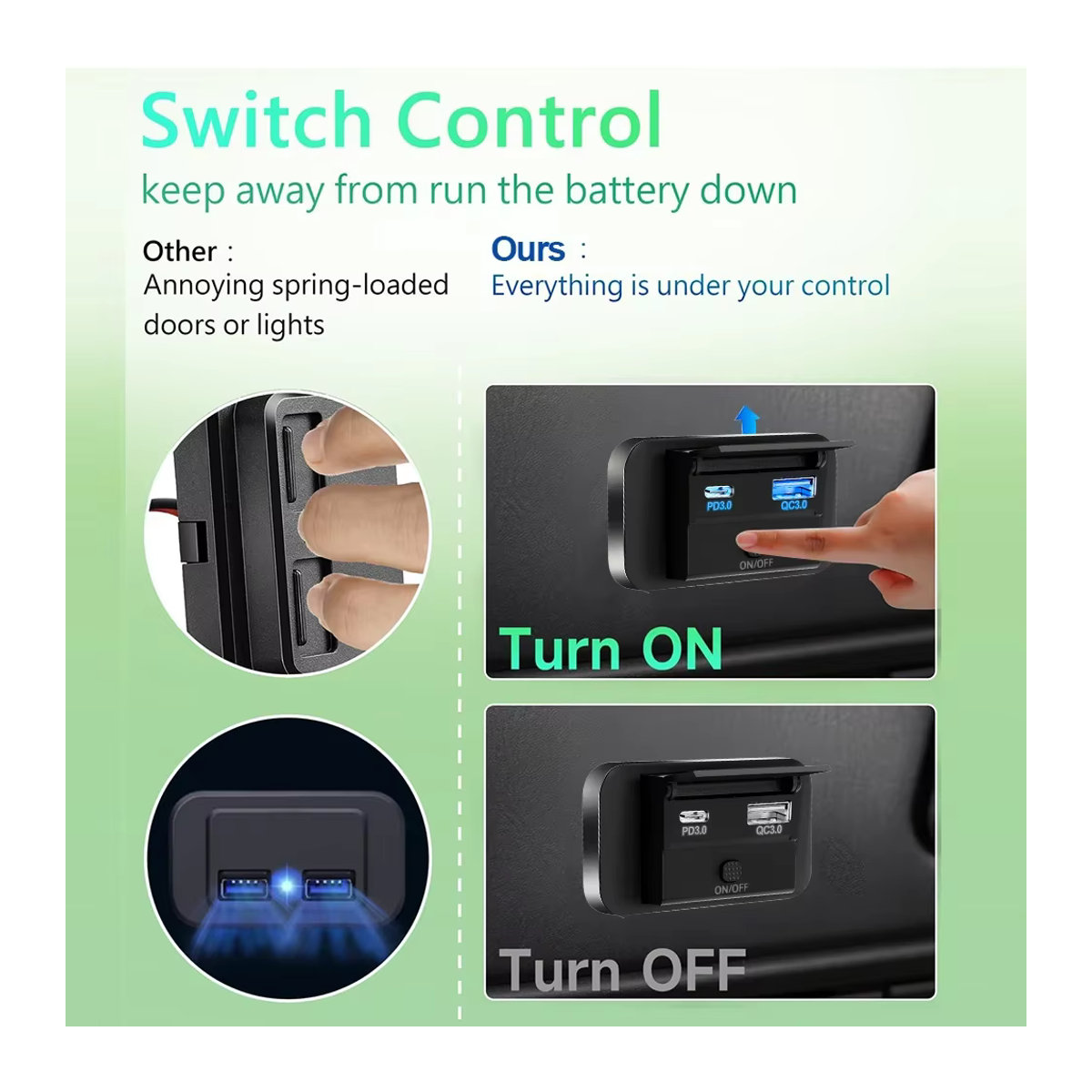kebidumei 12V USB-Steckdose für die Oberflächenmontage mit PD USB-C 30W und QC 3.0 18W Anschlüssen, Schwarz - Bild 2