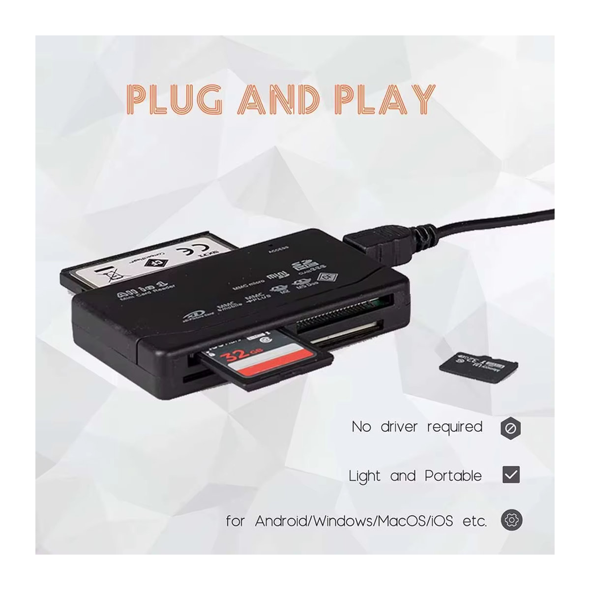 Kebidumei All-in-One USB-Kartenleser Schwarz mit 480 Mbit/s für SD, SDHC, MMC, M2, MS, XD, CF und TF - Bild 4