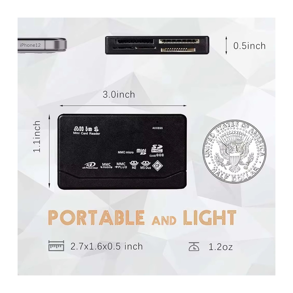 Kebidumei All-in-One USB-Kartenleser Schwarz mit 480 Mbit/s für SD, SDHC, MMC, M2, MS, XD, CF und TF - Bild 5