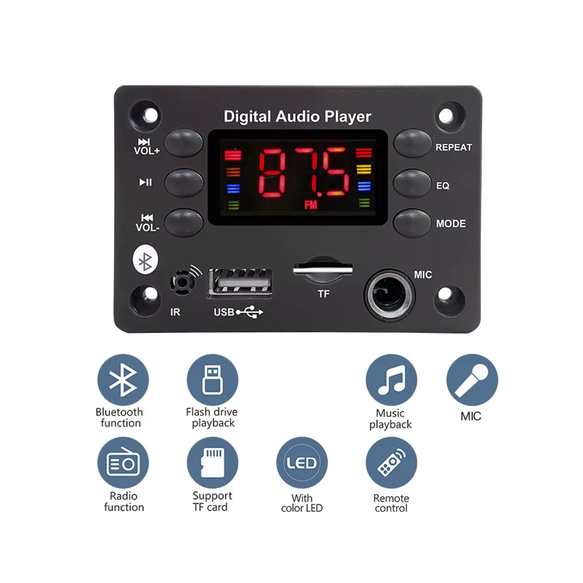 kebidumei Bluetooth 5.0 MP3 Decoder Board mit USB, TF, FM Radio und Freisprecheinrichtung in Schwarz - Bild 2