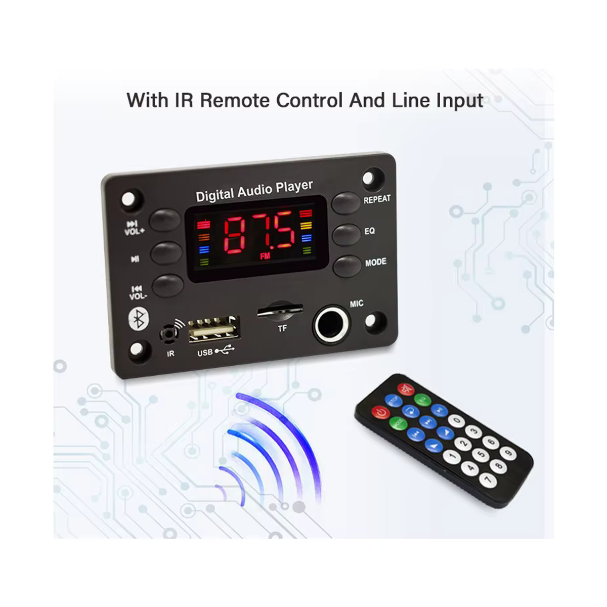 kebidumei Bluetooth 5.0 MP3 Decoder Board mit USB, TF, FM Radio und Freisprecheinrichtung in Schwarz - Bild 3