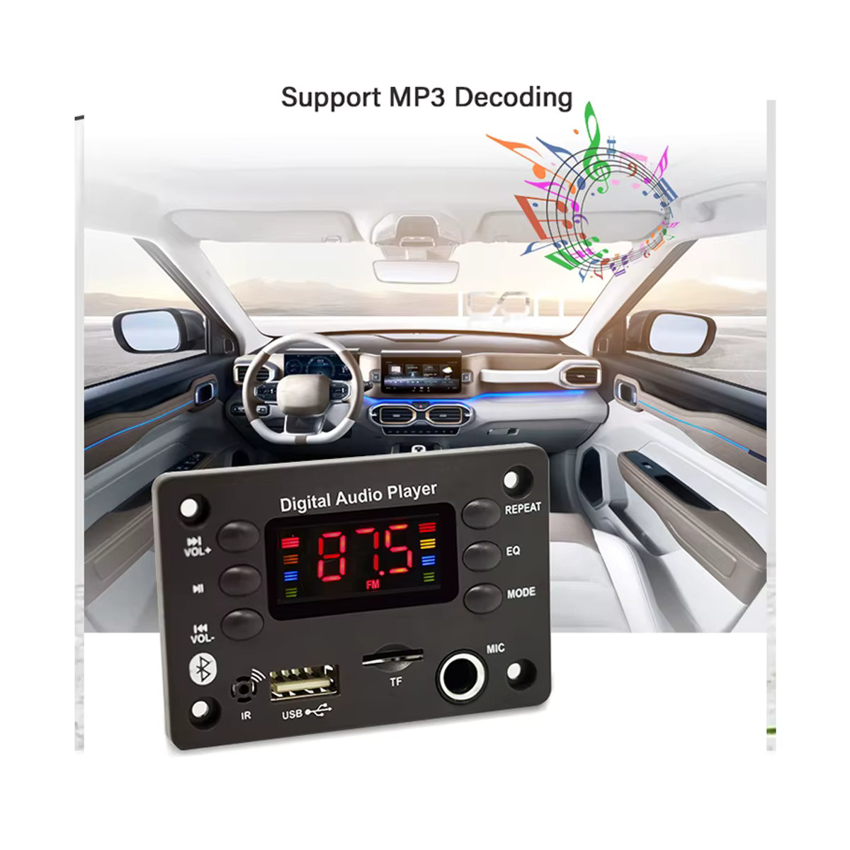 kebidumei Bluetooth 5.0 MP3 Decoder Board mit USB, TF, FM Radio und Freisprecheinrichtung in Schwarz - Bild 4