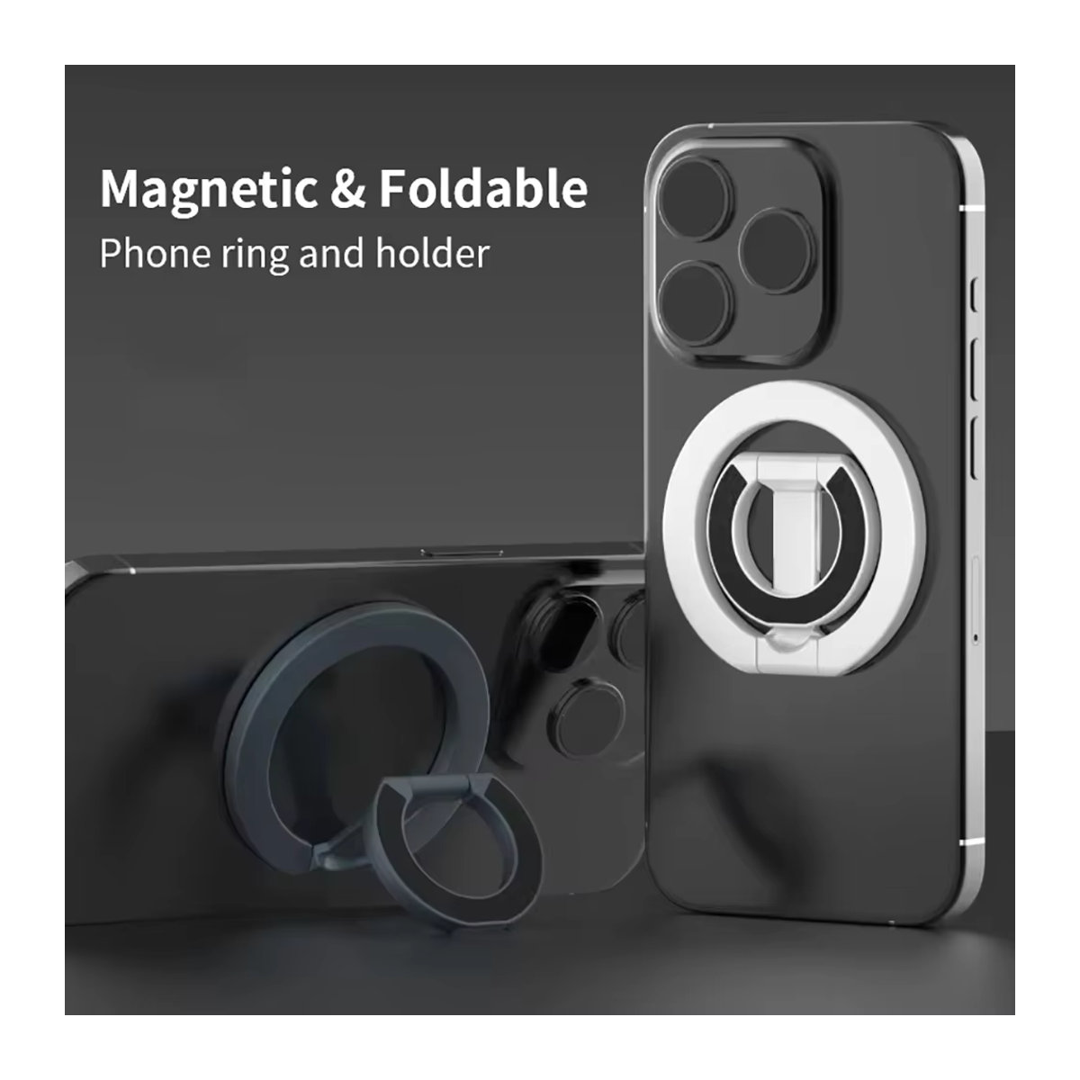 Kebidumei Magnetischer Fingerringhalter für Mobiltelefone, faltbar und doppelseitig, universeller Handyhalter und Autoständer in Schwarz oder Schwarz/Weiß - Bild 3