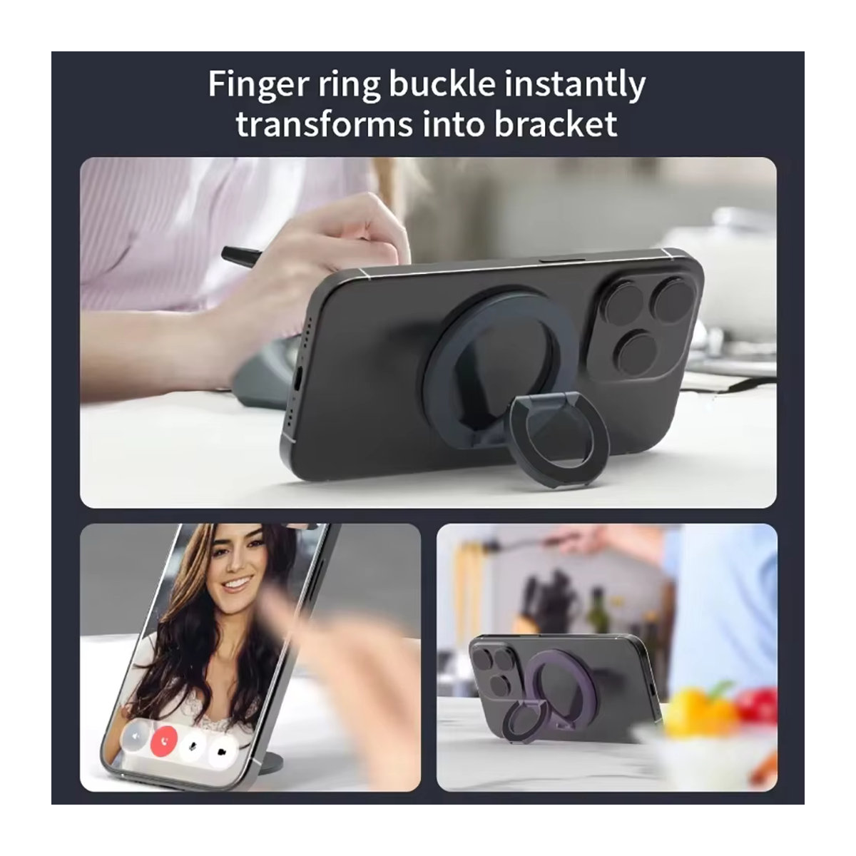Kebidumei Magnetischer Fingerringhalter für Mobiltelefone, faltbar und doppelseitig, universeller Handyhalter und Autoständer in Schwarz oder Schwarz/Weiß - Bild 5