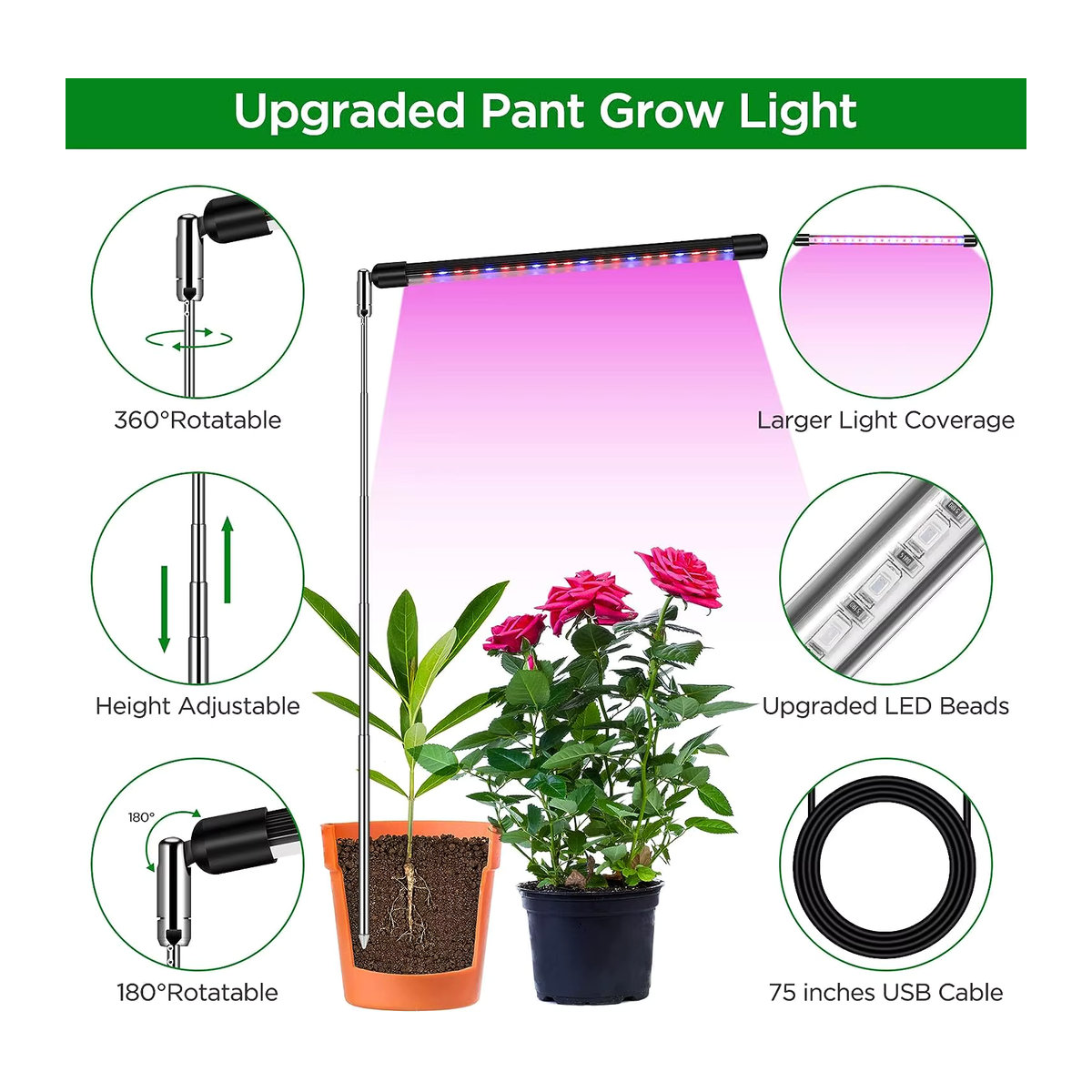 Kebincopled USB Teleskop-Pflanzenlampe mit Vollspektrum-LED und Steuerung für Blumen und Sämlinge - Bild 2