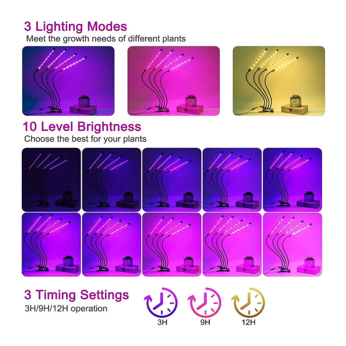 KEBINCPLED 3-Farben-LED-USB-Wachstumslicht mit Vollspektrum und Steuerung für Pflanzen und Blumensämlinge im minimalistischen Design - Bild 4