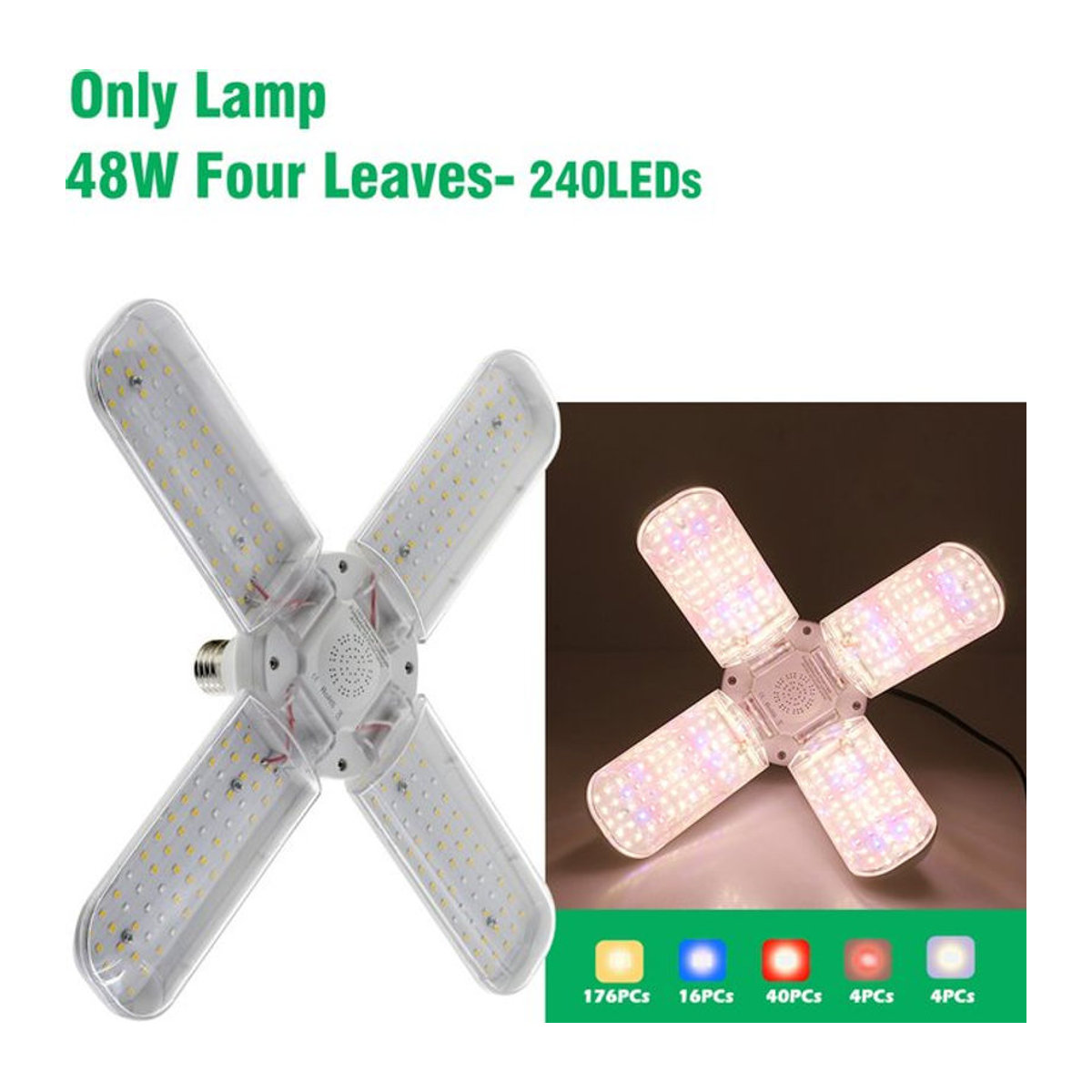 KEBINCPLED 48W Vollspektrum LED Pflanzenwachstumslampe mit E27 Anschluss und faltbarem Design für Zimmerpflanzen und Blumensämlinge - Bild 1