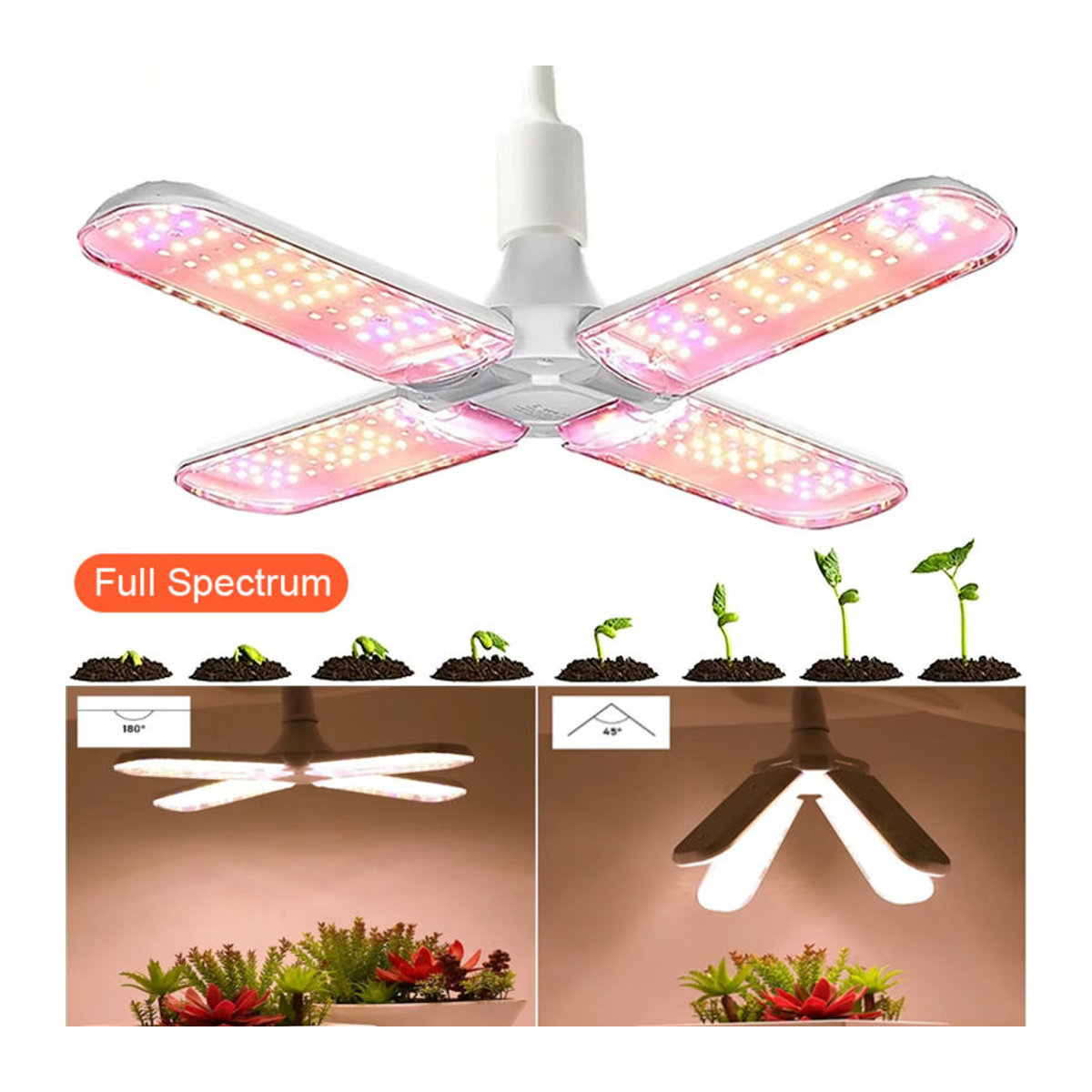 KEBINCPLED 48W Vollspektrum LED Pflanzenwachstumslampe mit E27 Anschluss und faltbarem Design für Zimmerpflanzen und Blumensämlinge - Bild 2