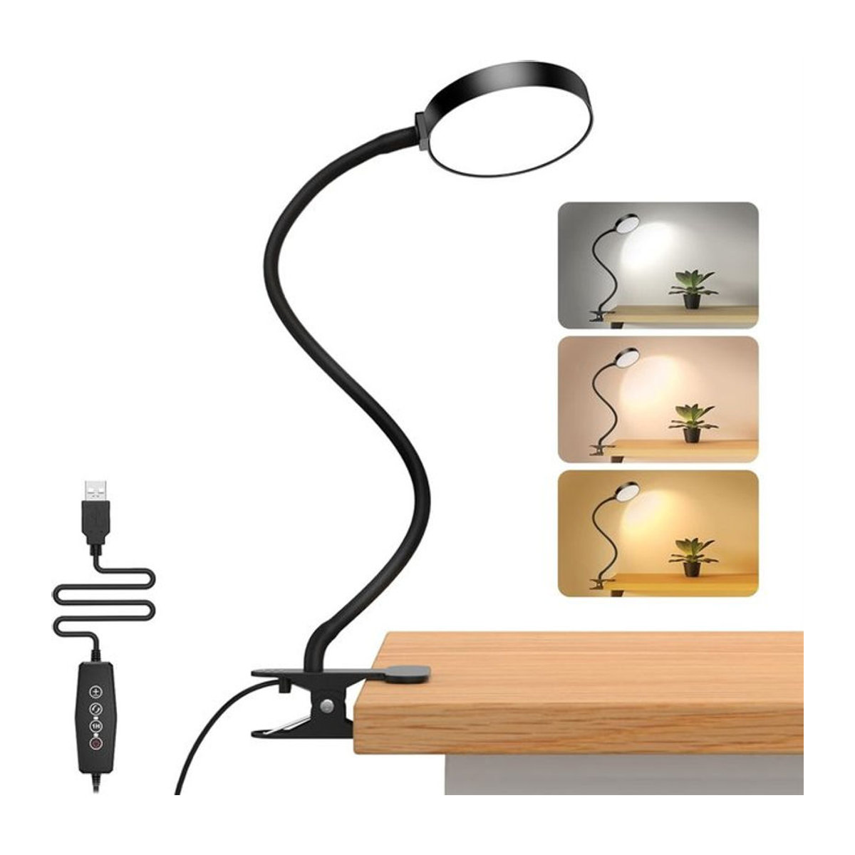 KEBINCPLED LED Buchlampe Schwarz – Tragbare USB-aufladbare Leselampe mit flexibler Halterung und verschiedenen Lichtmodi - Bild 1