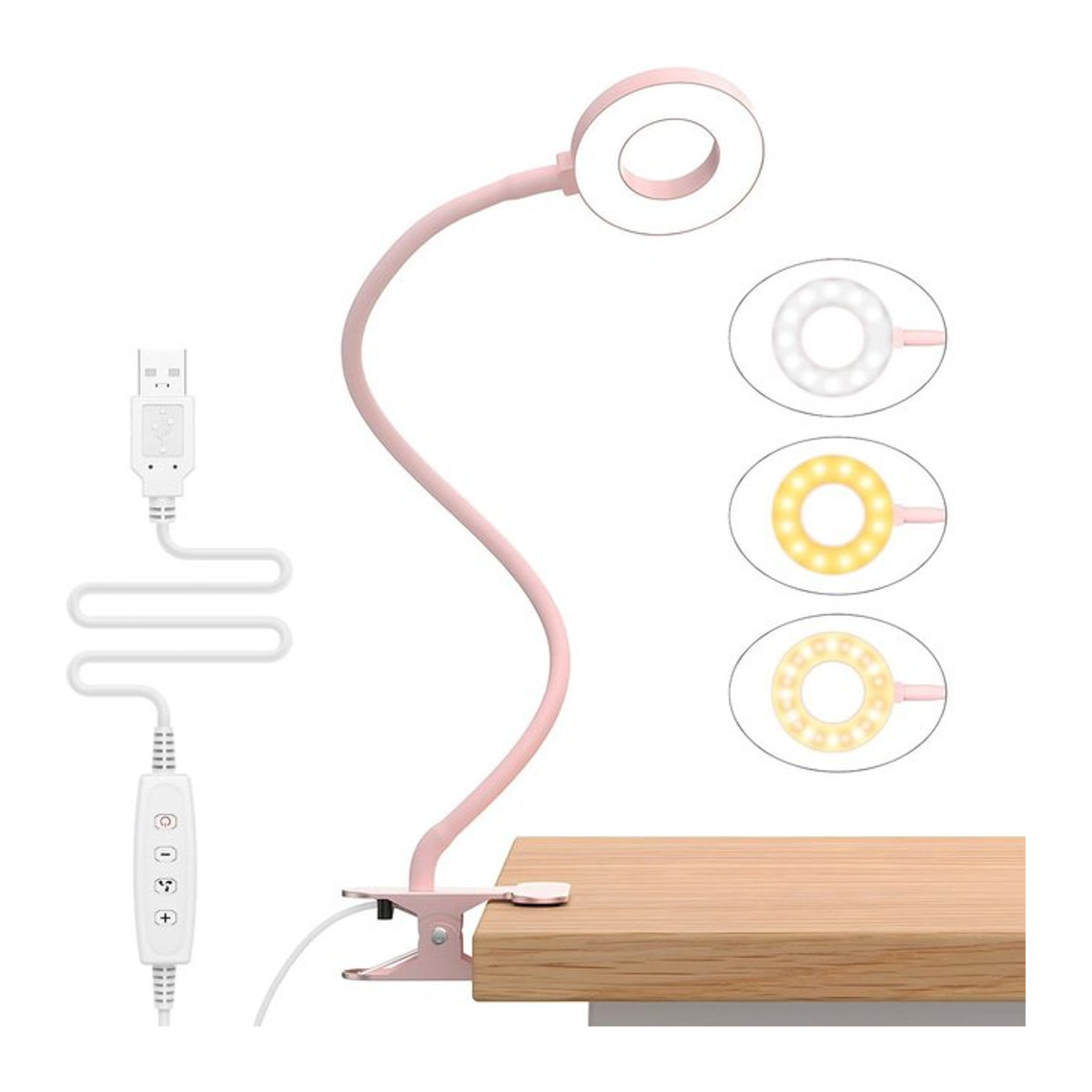 KEBINCPLED LED Buchleuchte als tragbare USB-Leselampe mit Tageslicht in Weiß, Rosa und Schwarz - Bild 1
