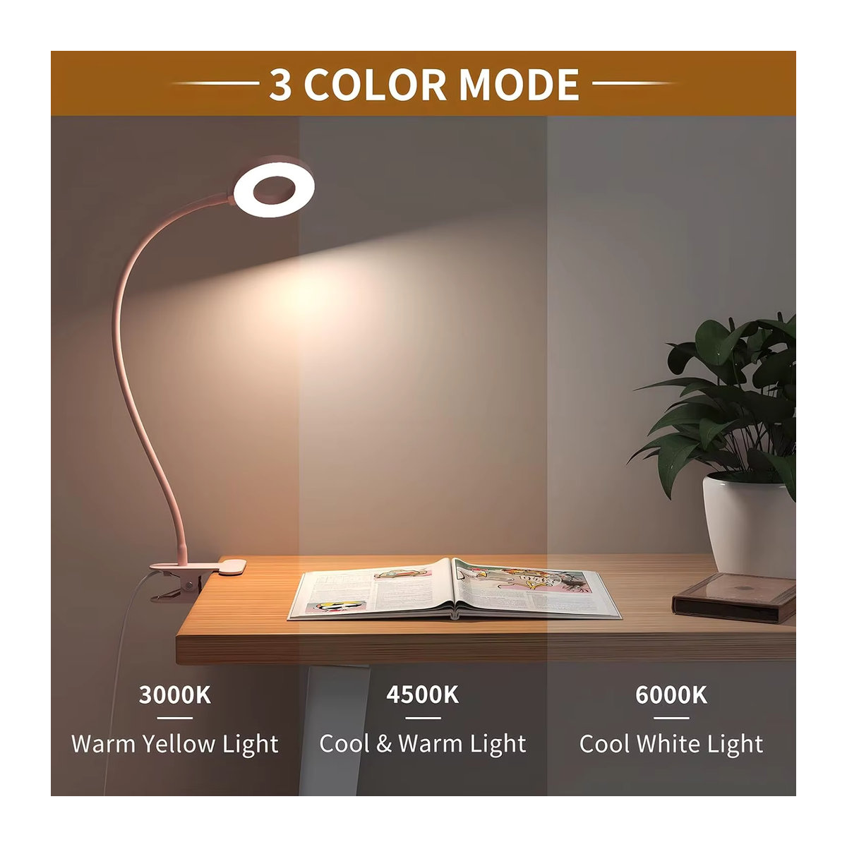 KEBINCPLED LED Buchleuchte als tragbare USB-Leselampe mit Tageslicht in Weiß, Rosa und Schwarz - Bild 2