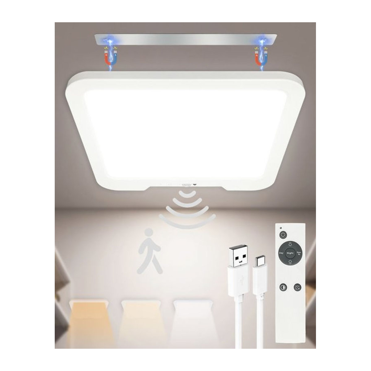 KEBINCPLED LED Deckenlampe Weiß – Ultradünne kabellose Deckenleuchte mit Bewegungssensor, Dimmfunktion und Fernbedienung - Bild 1