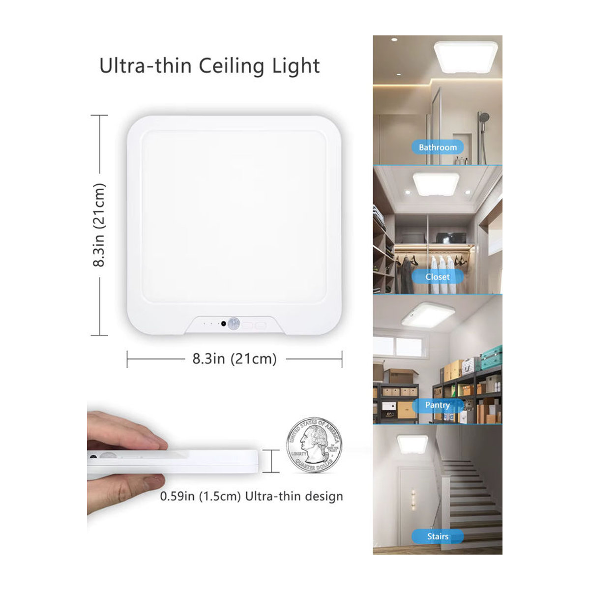 KEBINCPLED LED Deckenlampe Weiß – Ultradünne kabellose Deckenleuchte mit Bewegungssensor, Dimmfunktion und Fernbedienung - Bild 6