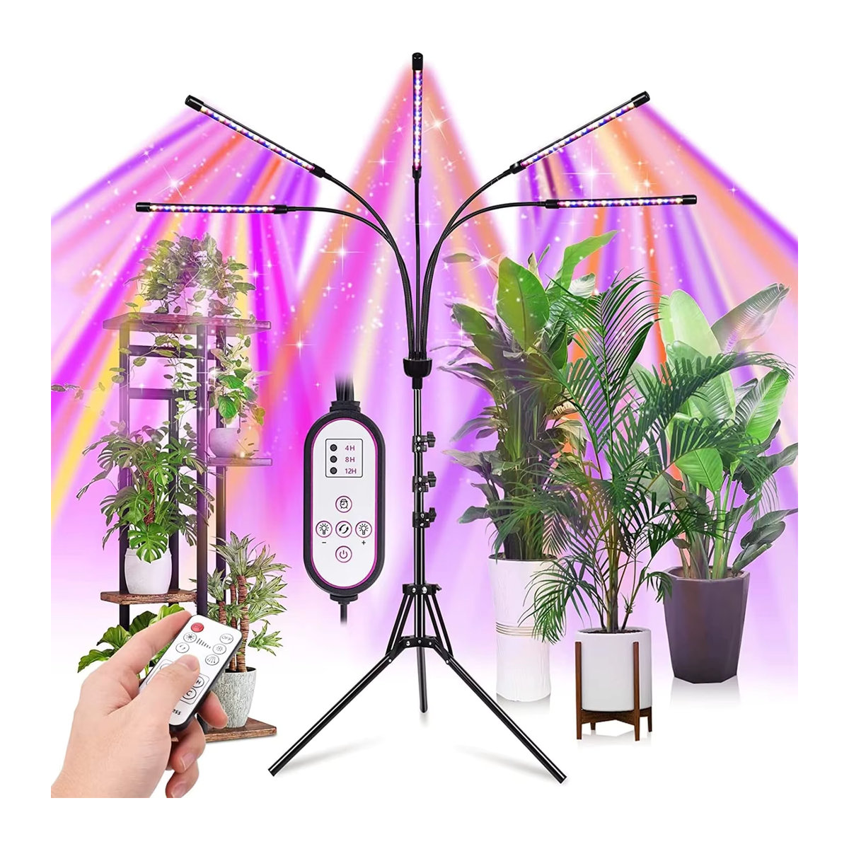 KEBINCPLED Vollspektrum LED Pflanzenlampe mit Stativ und Fernbedienung, 3 Farben, USB 5V für Indoor und Gewächshaus - Bild 2