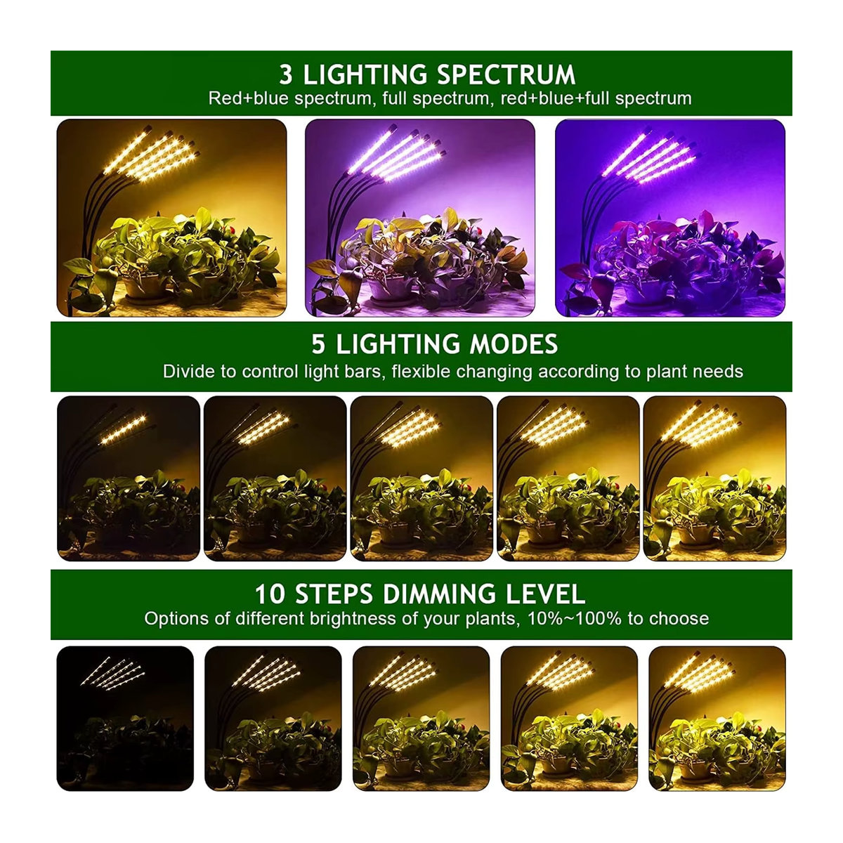 KEBINCPLED Vollspektrum LED Pflanzenlampe mit Stativ und Fernbedienung, 3 Farben, USB 5V für Indoor und Gewächshaus - Bild 5