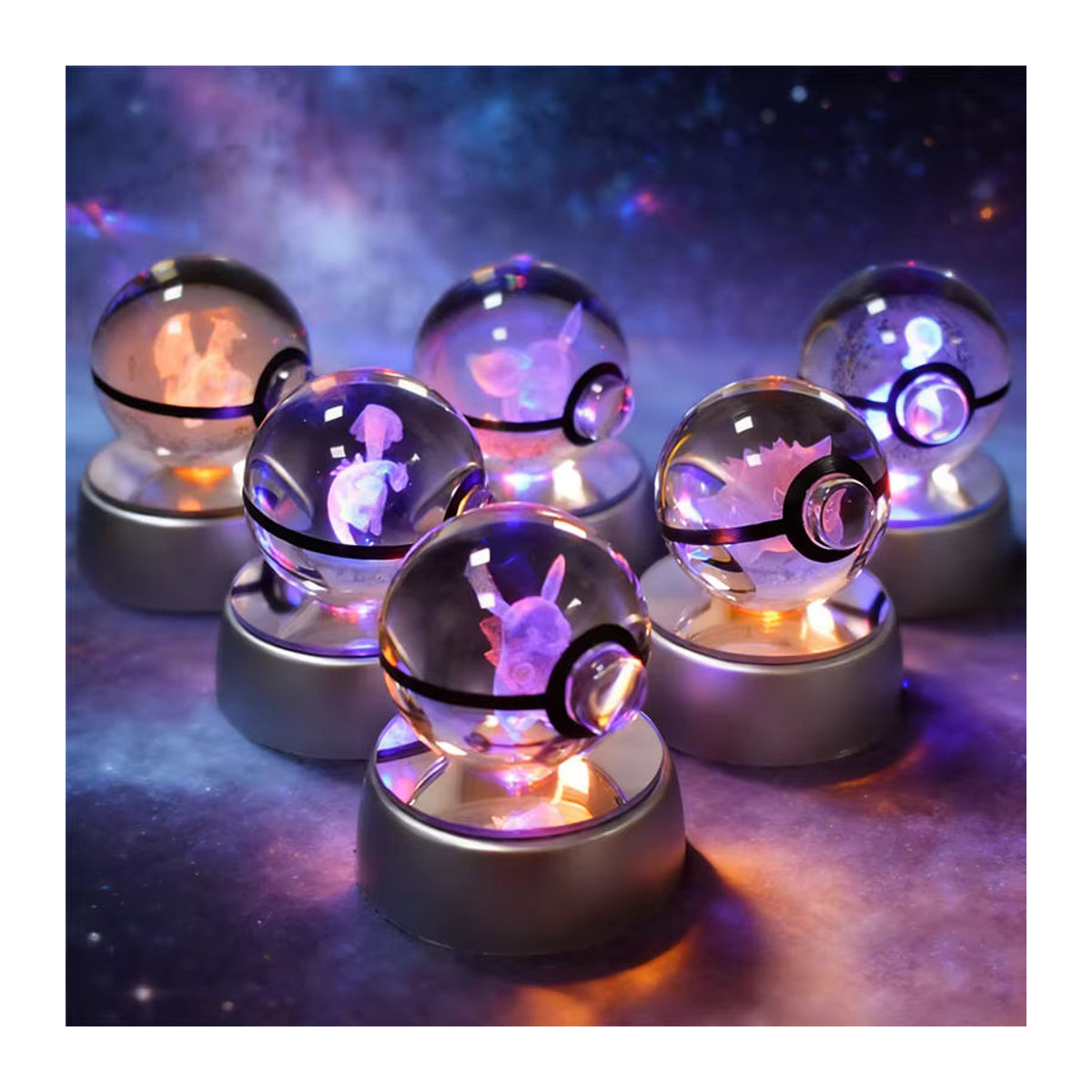 Keeppley 3D Pokemon Kristallglas-Nachtlicht mit LED-Basis, Bunte Kugelleuchte mit Mewtwo, Pikachu oder Gengar, Durchmesser: 5 cm - Bild 3
