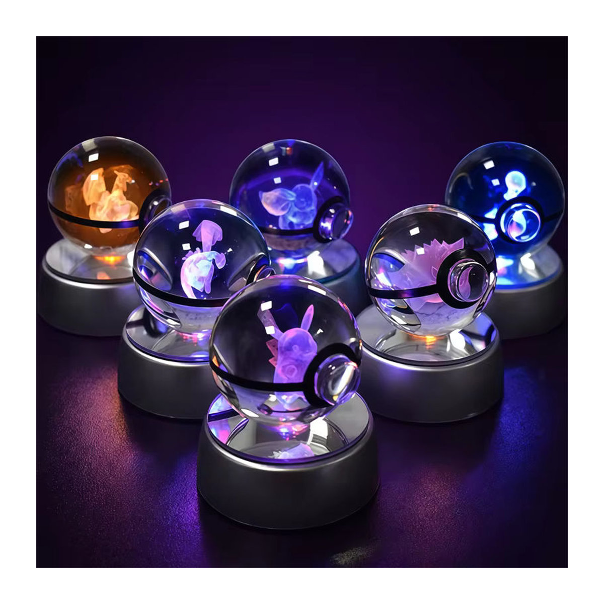 Keeppley 3D Pokemon Kristallglas-Nachtlicht mit LED-Basis, Bunte Kugelleuchte mit Mewtwo, Pikachu oder Gengar, Durchmesser: 5 cm - Bild 6