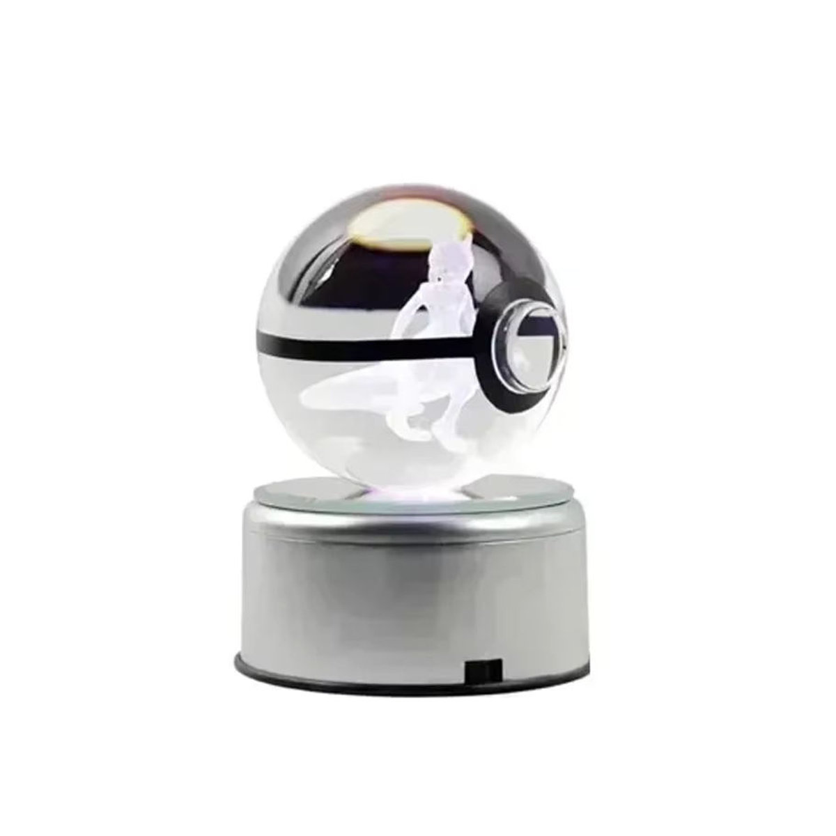 Keeppley 3D Pokemon Kristallglas-Nachtlicht mit LED-Basis, Bunte Kugelleuchte mit Mewtwo, Pikachu oder Gengar, Durchmesser: 5 cm - Bild 7