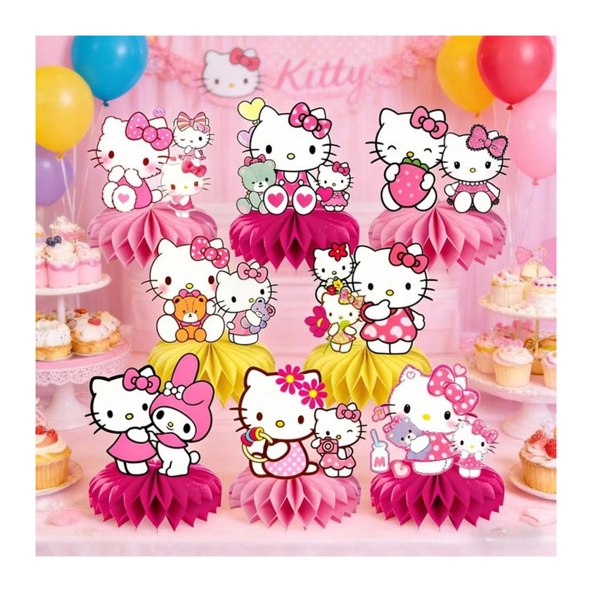 Keeppley Hello Kitty Honeycomb Desktop Deko Rosa für Kinder Geburtstag und Baby Shower - Bild 1