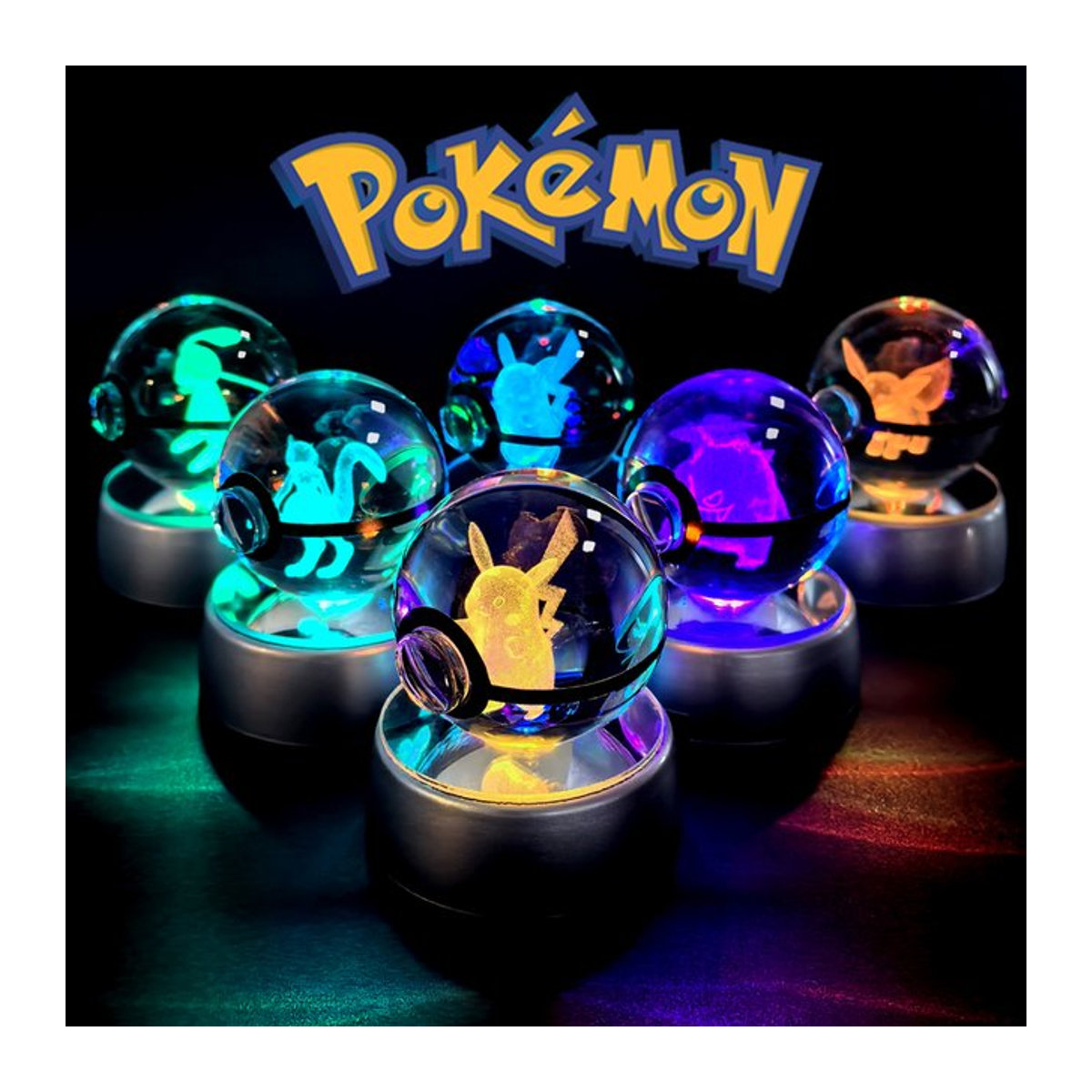 Keeppley Pokemon 3D Kristallkugel Nachtlicht mit Pikachu Mewtwo Mew und Gengar in Bunt - Bild 1