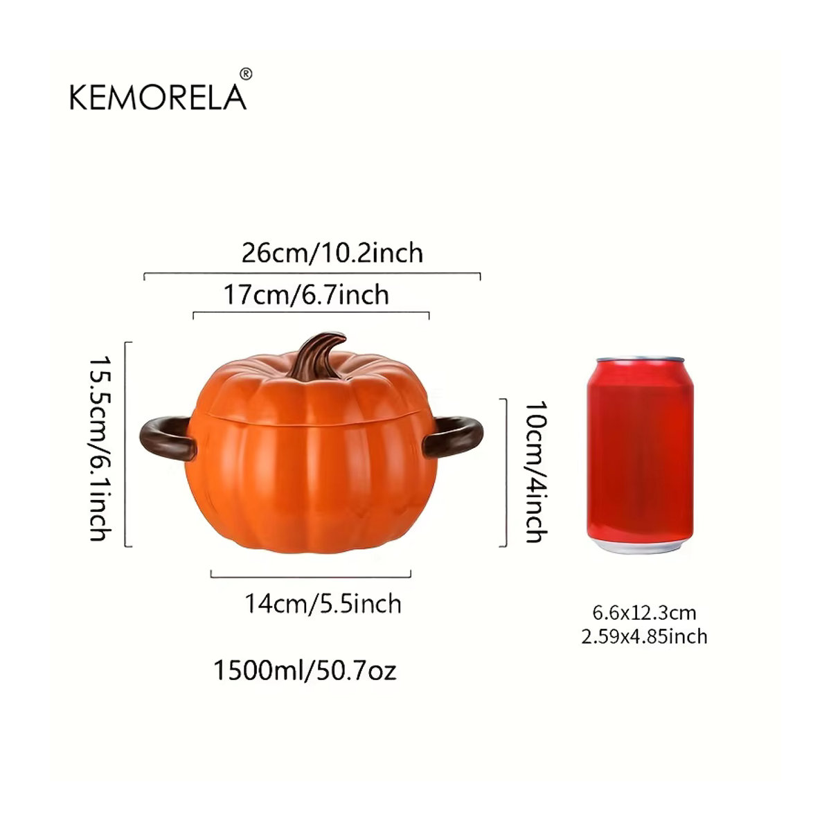 KEMORELA Keramik-Ofentopf in Kürbisform mit Deckel, Halloween Dessert-Schale, Gelb/Mehrfarbig, 50OZ - Bild 6