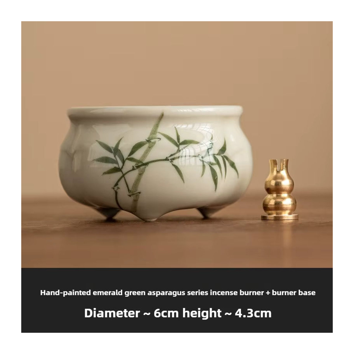 Keramischer Weihrauchbrenner in Spargelfarn-Optik für Zen-Teezeremonien und Aromatherapie, Smaragdgrün und Weiß - Bild 3