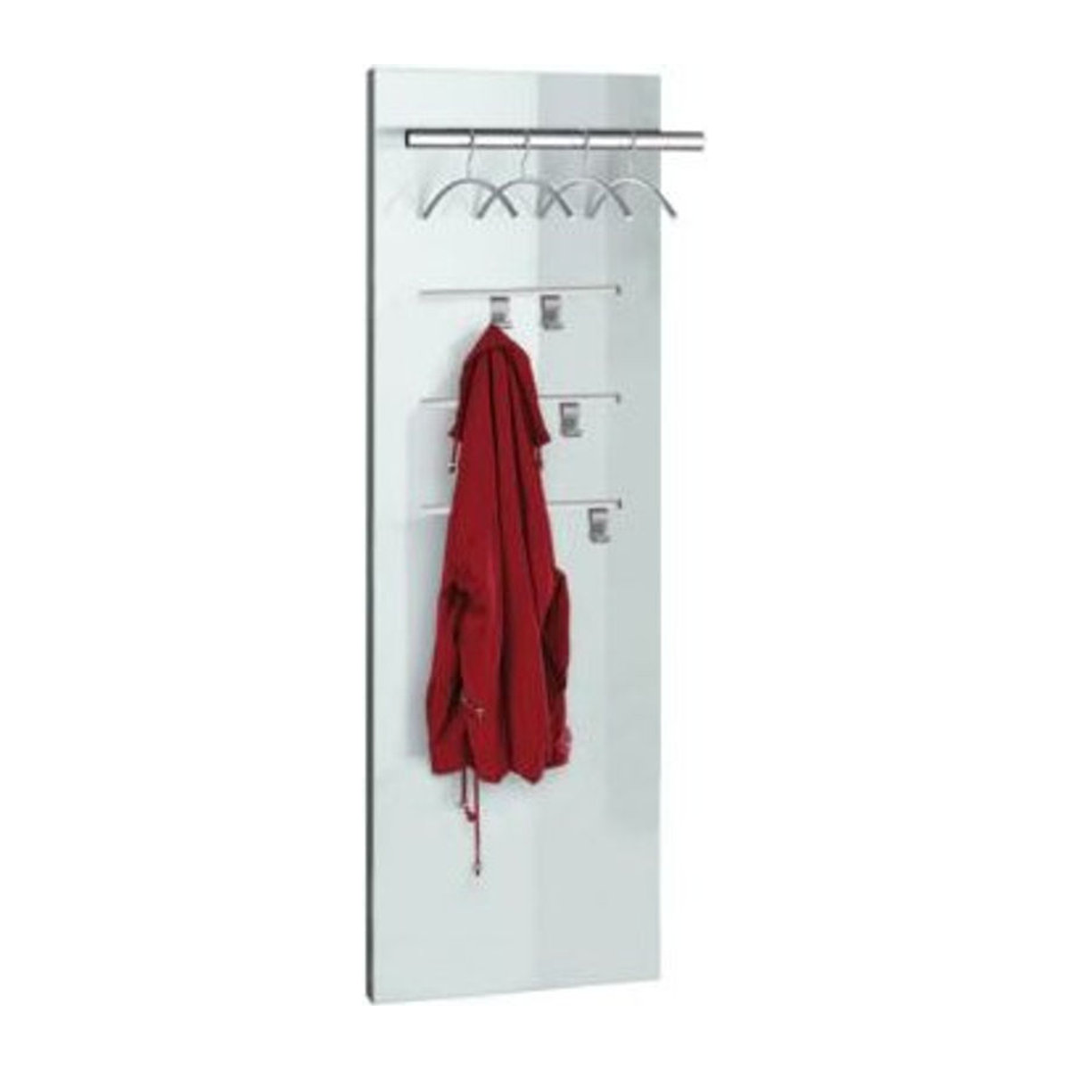 Kerkmann Wandgarderobe Lugano Glas in Weiß mit Holzkorpus, Edelstahl und Glas, inklusive 4 Haken und 4 Bügeln, B/T/H: 50 x 28 x 150 cm - Bild 1
