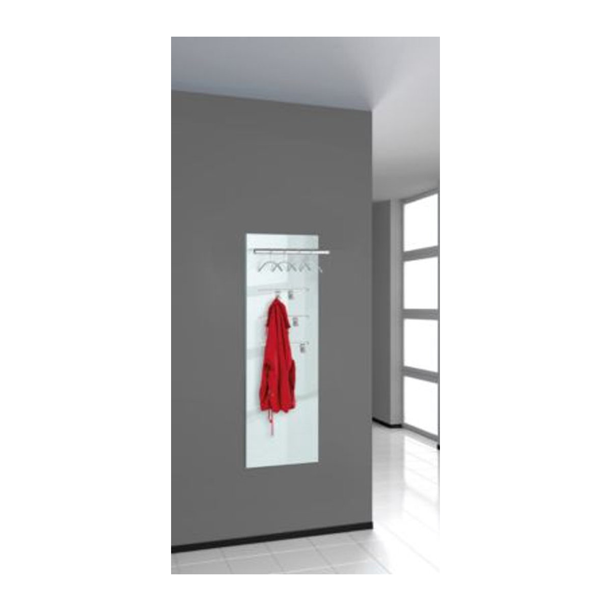 Kerkmann Wandgarderobe Lugano Glas in Weiß mit Holzkorpus, Edelstahl und Glas, inklusive 4 Haken und 4 Bügeln, B/T/H: 50 x 28 x 150 cm - Bild 2